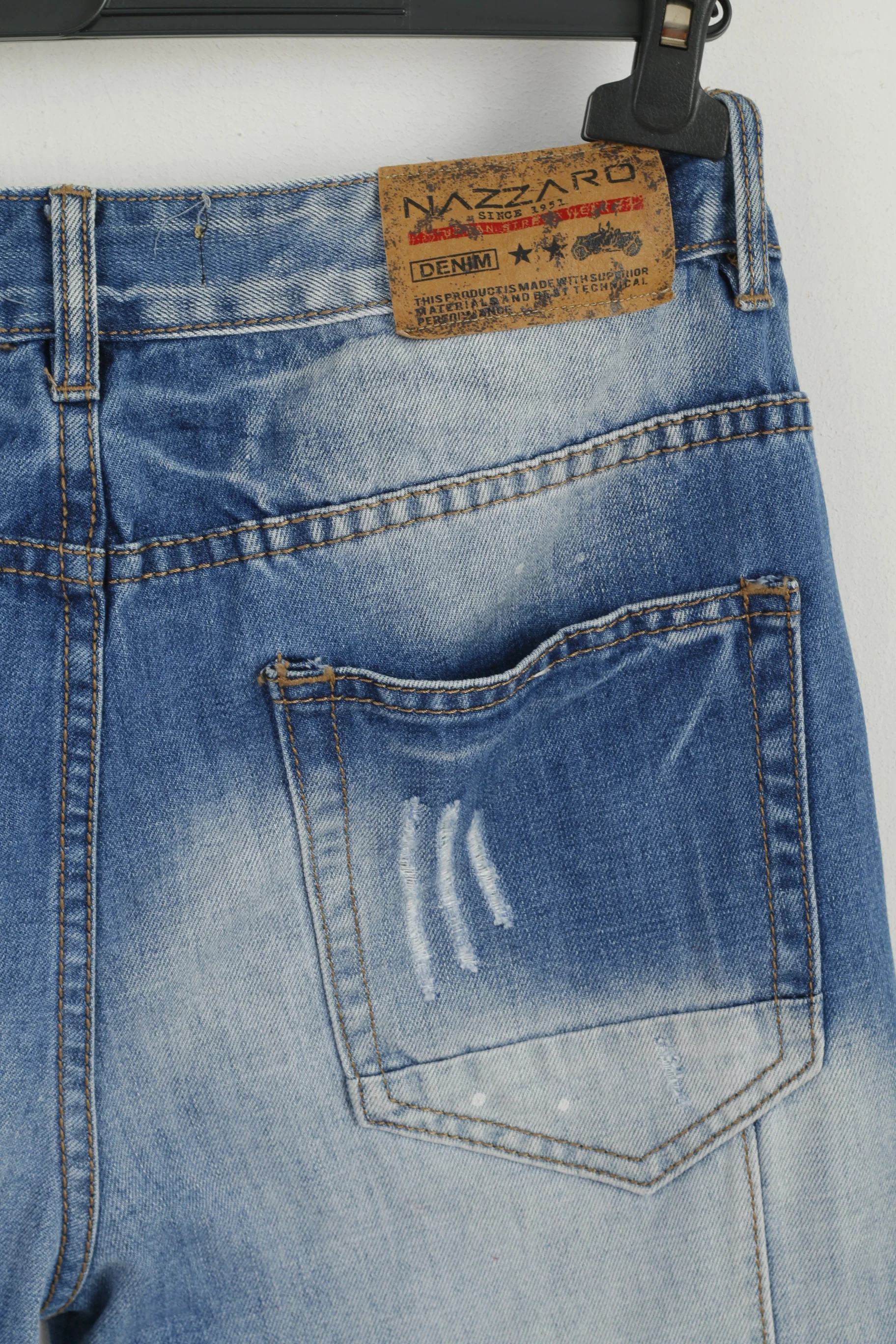Nazzaro Men 32 Jeans Trousers Blue Cotton Ripped Skinny Work Denim Pants - Image 5