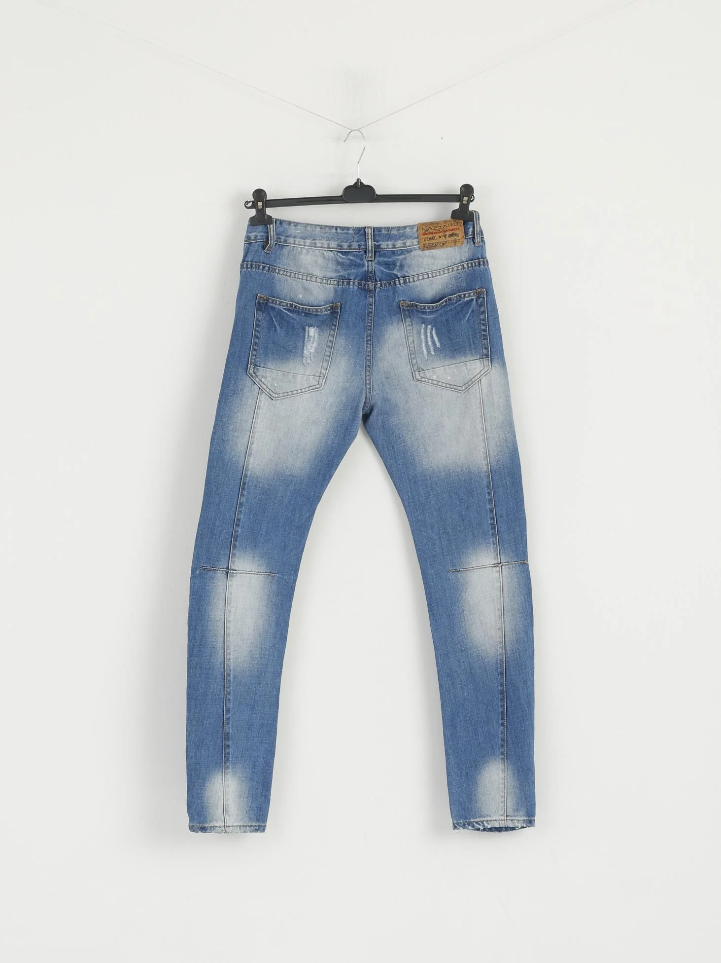 Nazzaro Men 32 Jeans Trousers Blue Cotton Ripped Skinny Work Denim Pants - Image 6