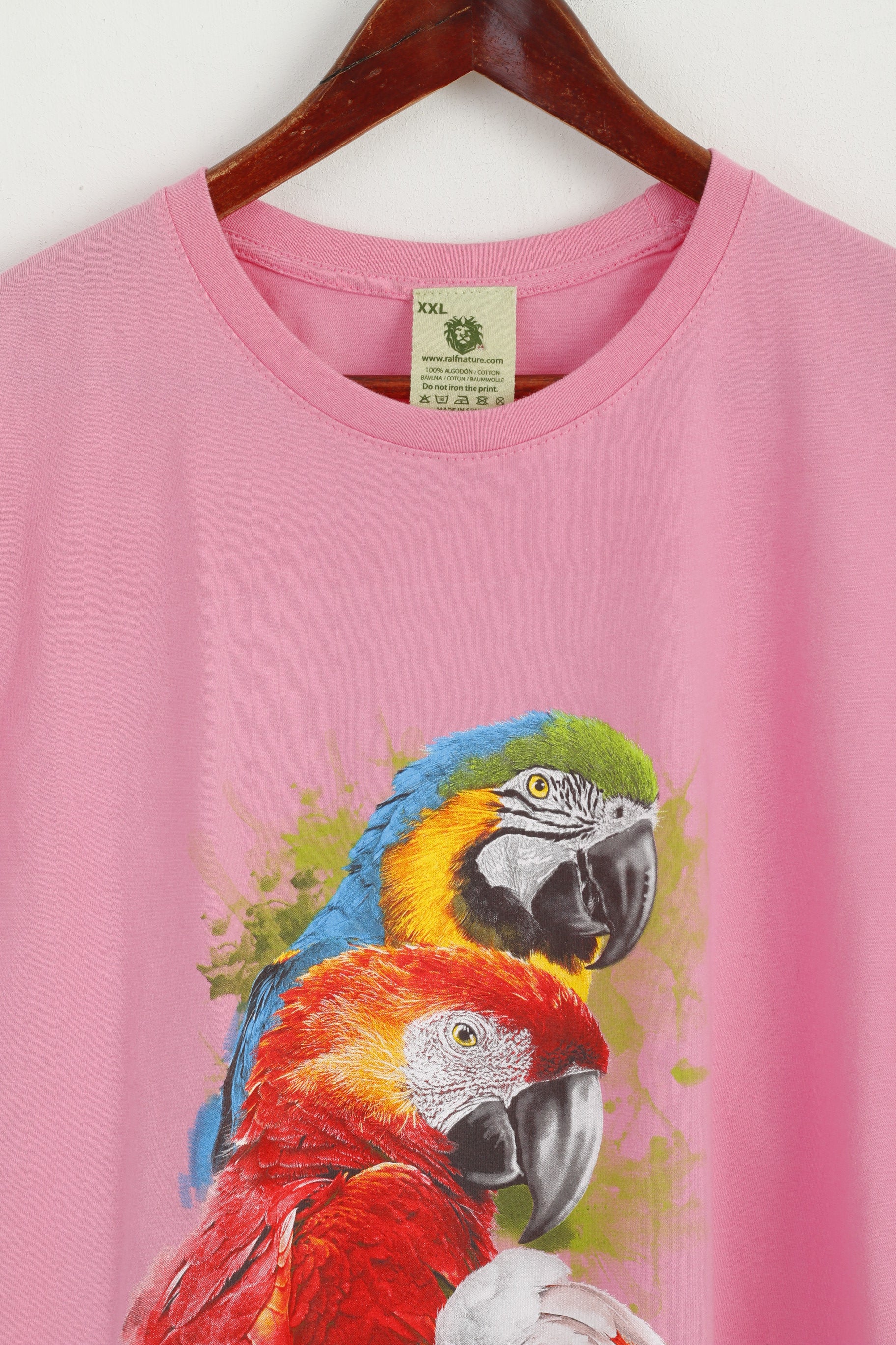 Ralf Nature Women XL Shirt Pink Cotton Parrot Oasis Wildlife Short Sleeve Top - Image 2