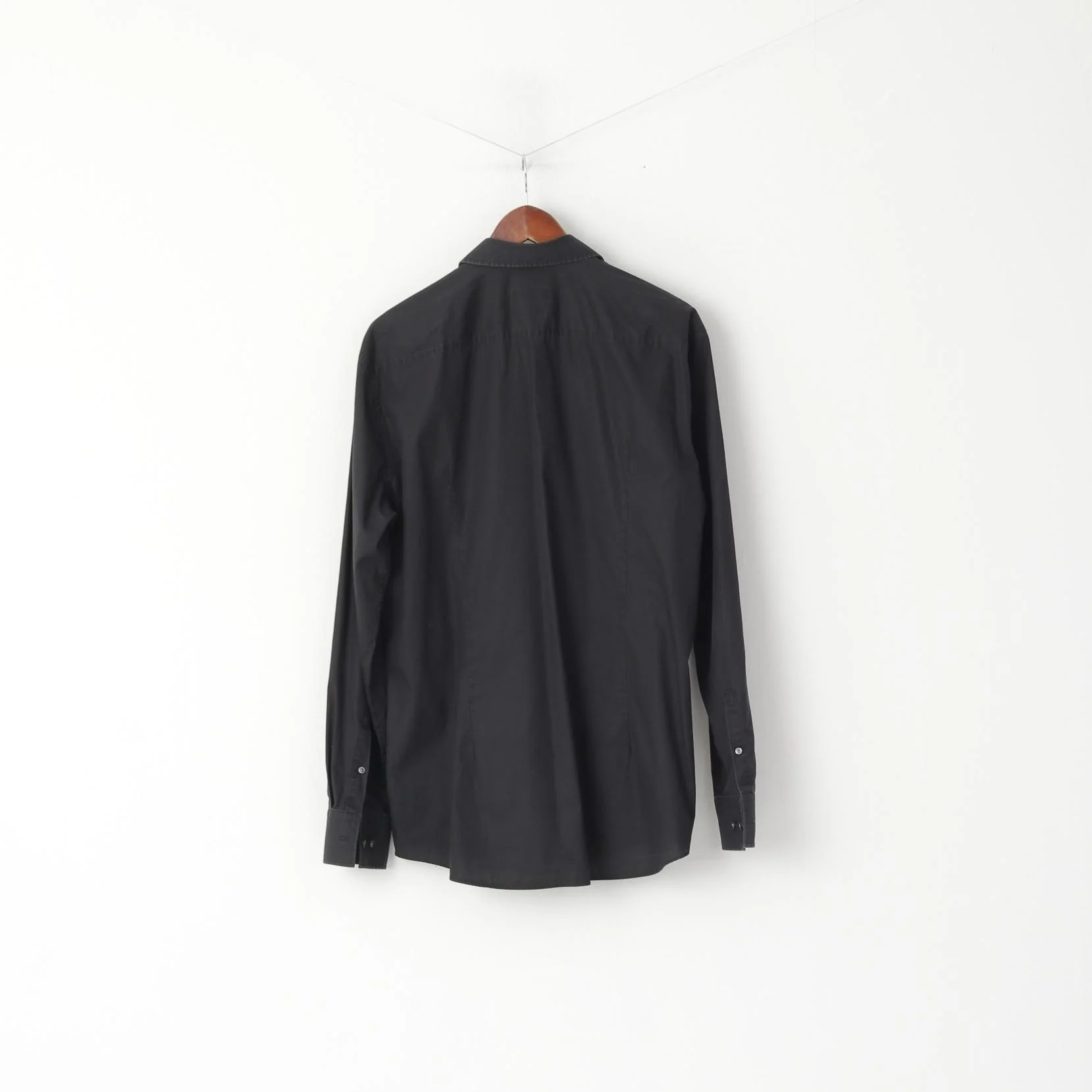 Hugo Boss Men 43 17 M Casual Shirt Black Cotton Slim Fit Long Sleeve Top - Image 6