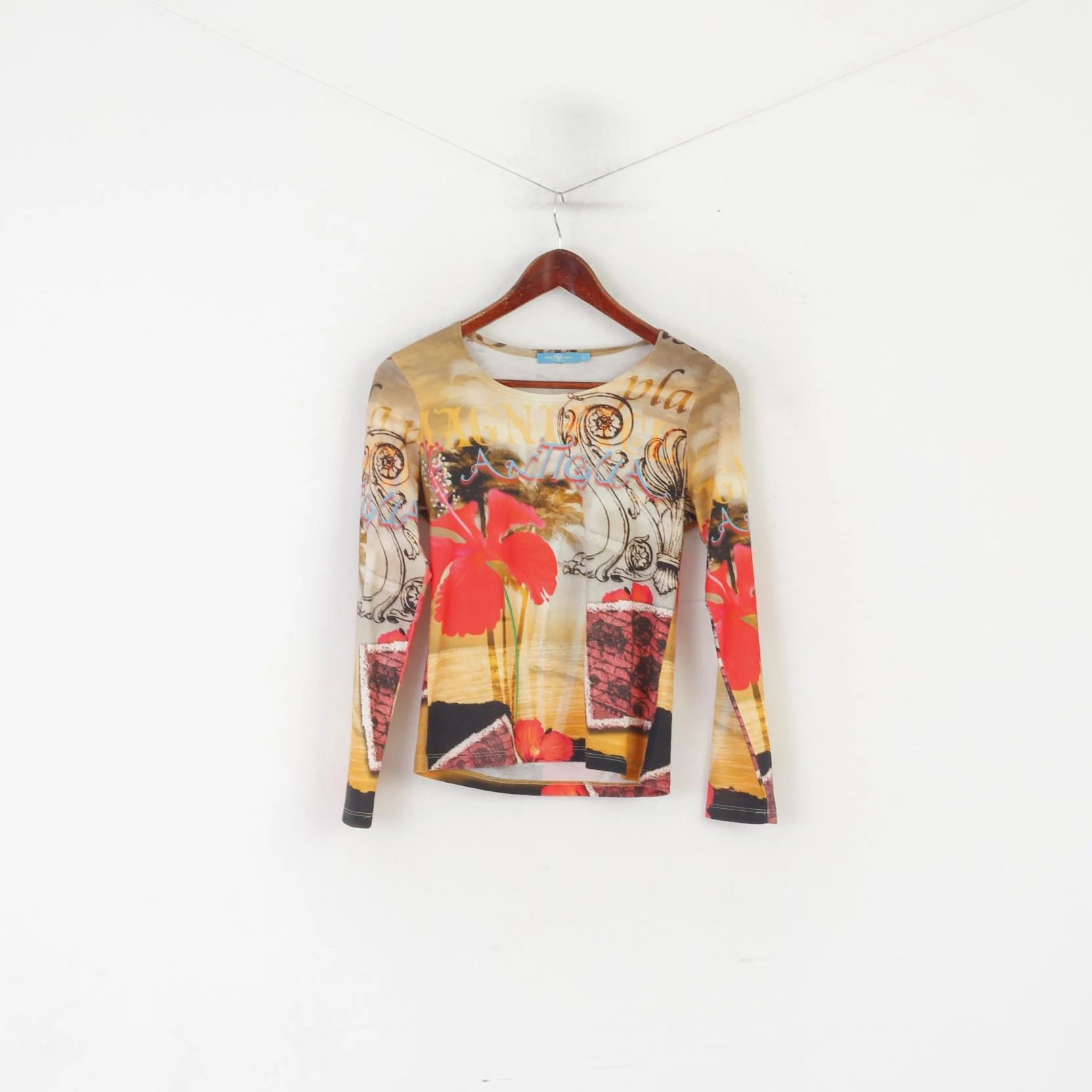 Topsy Turvy USA Women L Shirt Multicoloured Stretch Graphic Long Sleeve Top