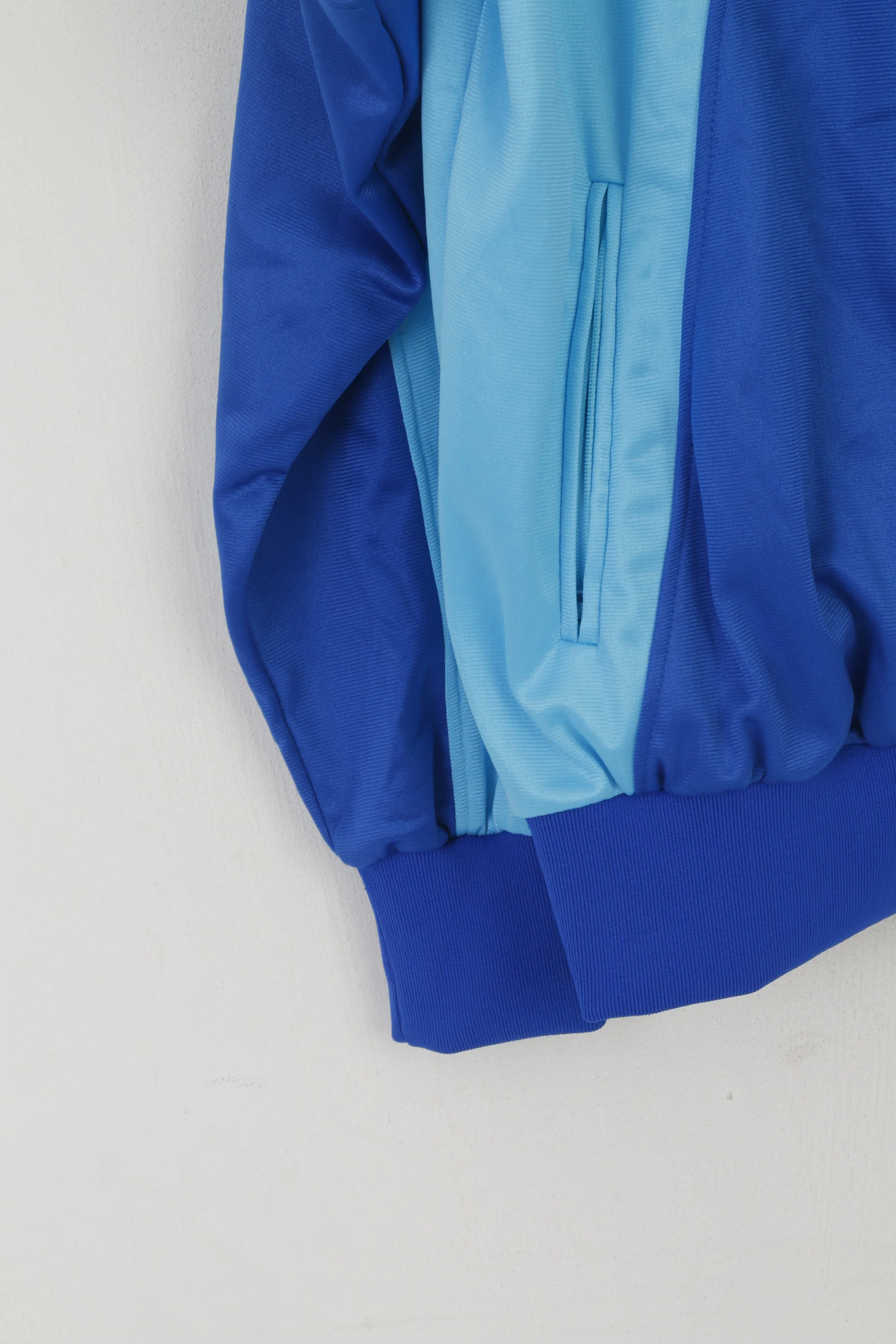 Californian Men L Sweatshirt Blue Shiny Retro Zip Up Sportswear Track Top - Image 3
