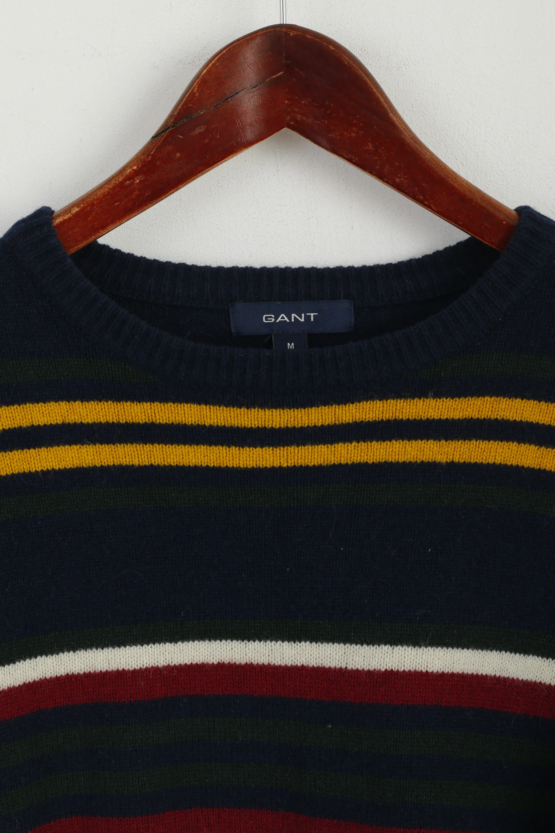 Gant Women M Jumper Navy Striped Wool Crew Neck Classic Sweater - Image 2