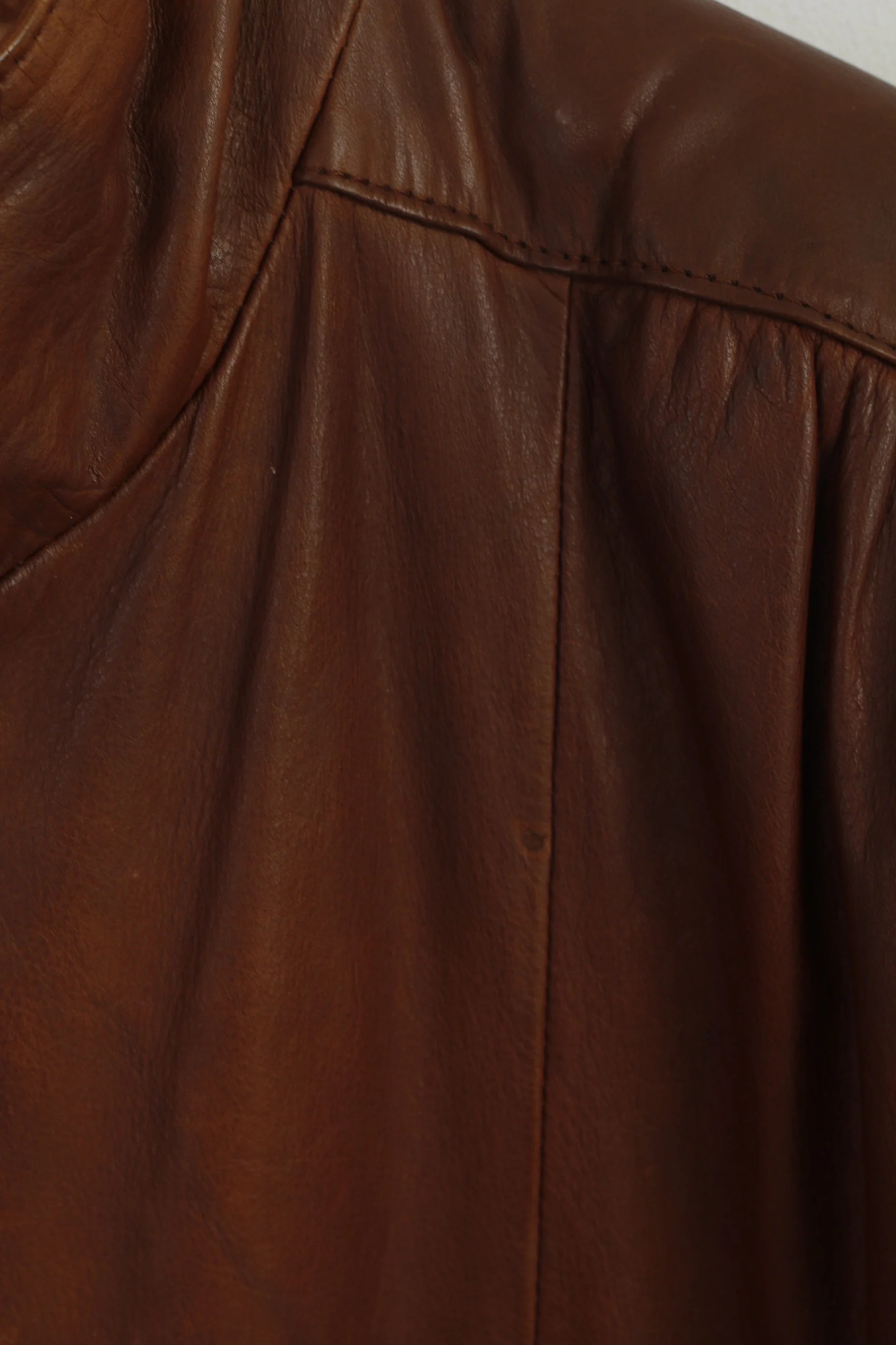 Janbell Women 38 Jacket Brown Leather Vintage Bomber Full Zipper Biker Top - Image 4
