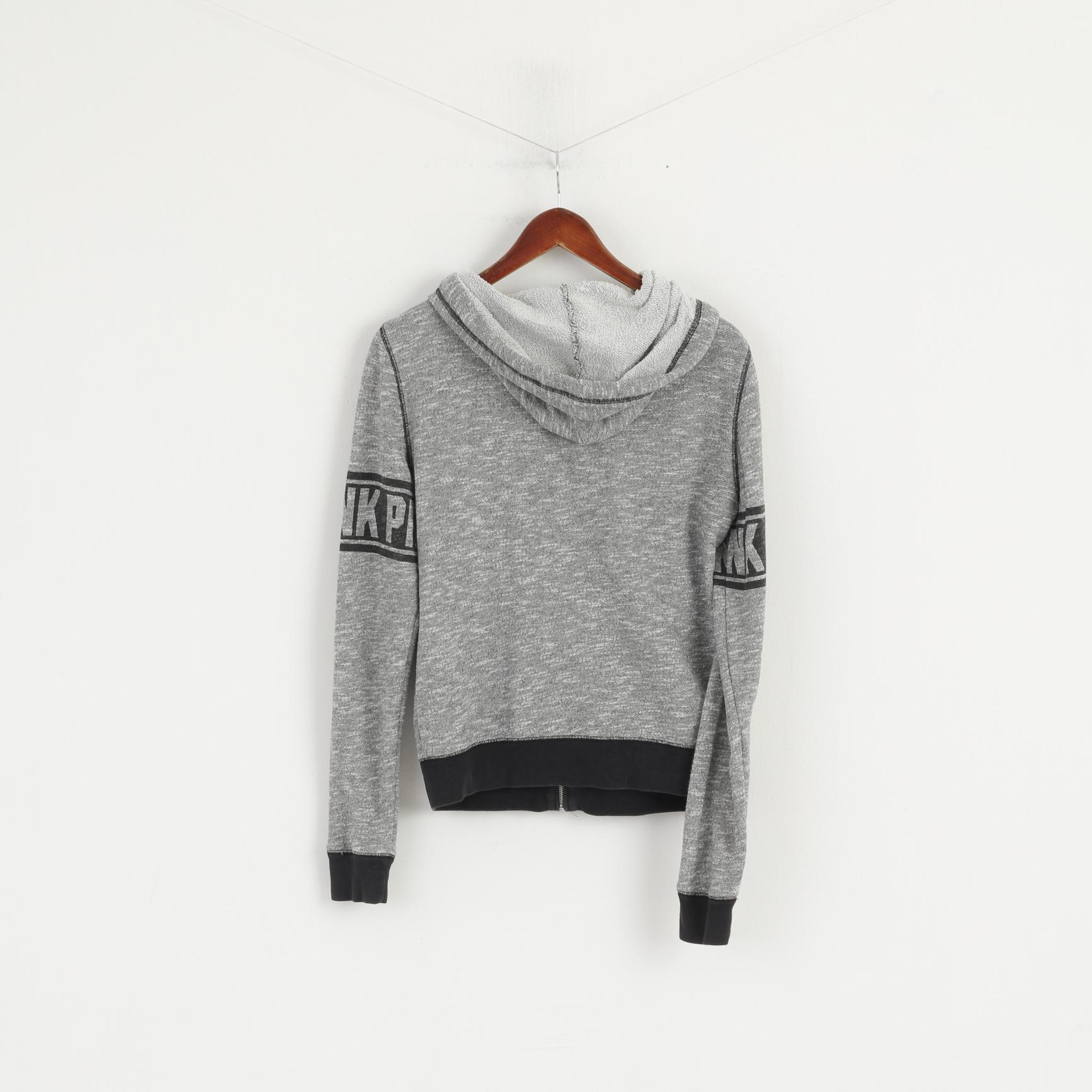 PINK Women S Sweatshirt Grey Cotton Faded hooded Full Zipper Sport Top - Image 6