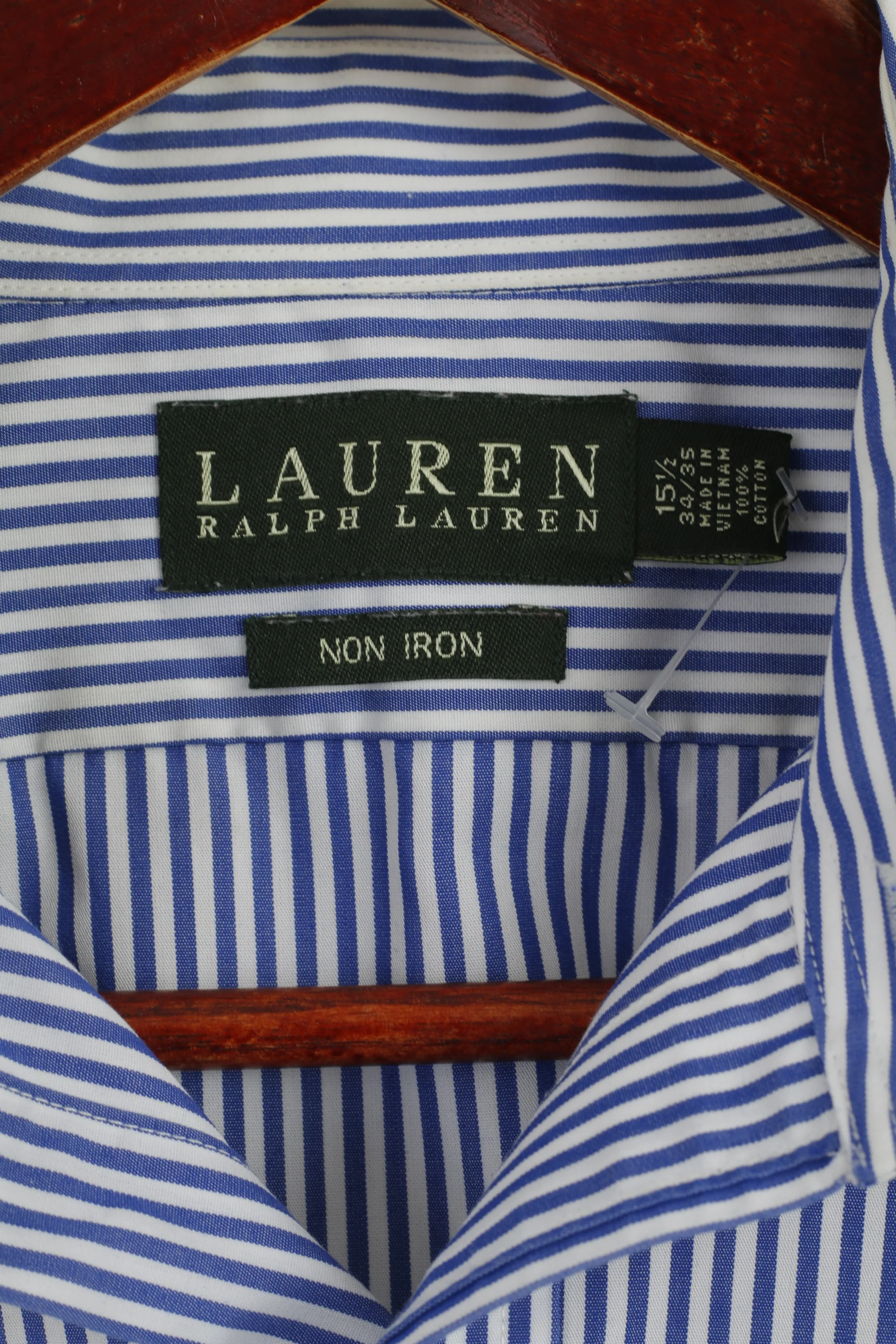 LAUREN Ralph Lauren Men 15.5 34/35 XL Casual Shirt Blue White Striped Long Sleeve Top - Image 4