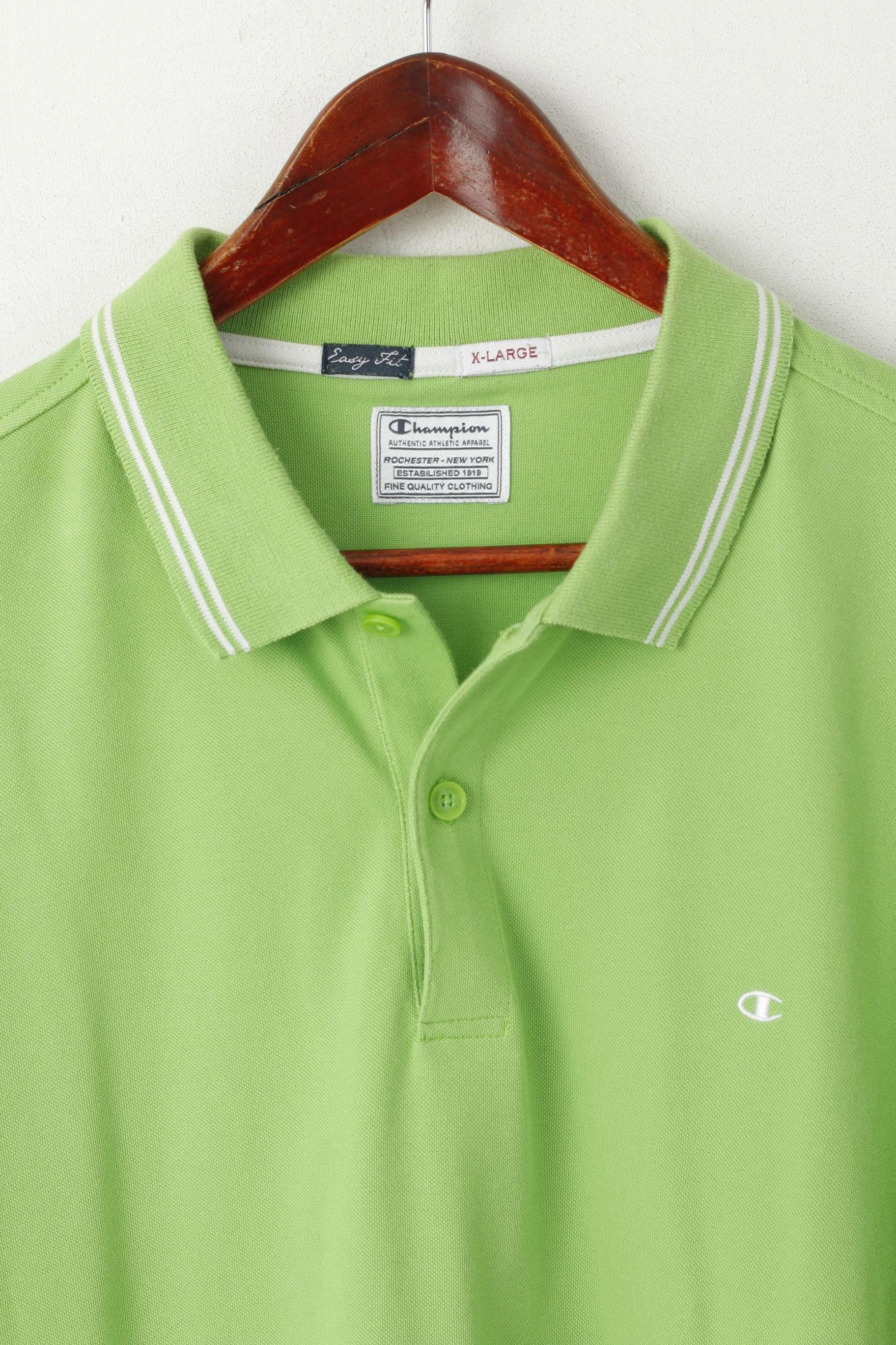 Champion Men XL Polo Shirt Green Cotton Easy Fit Short Sleeve Classic Top - Image 2