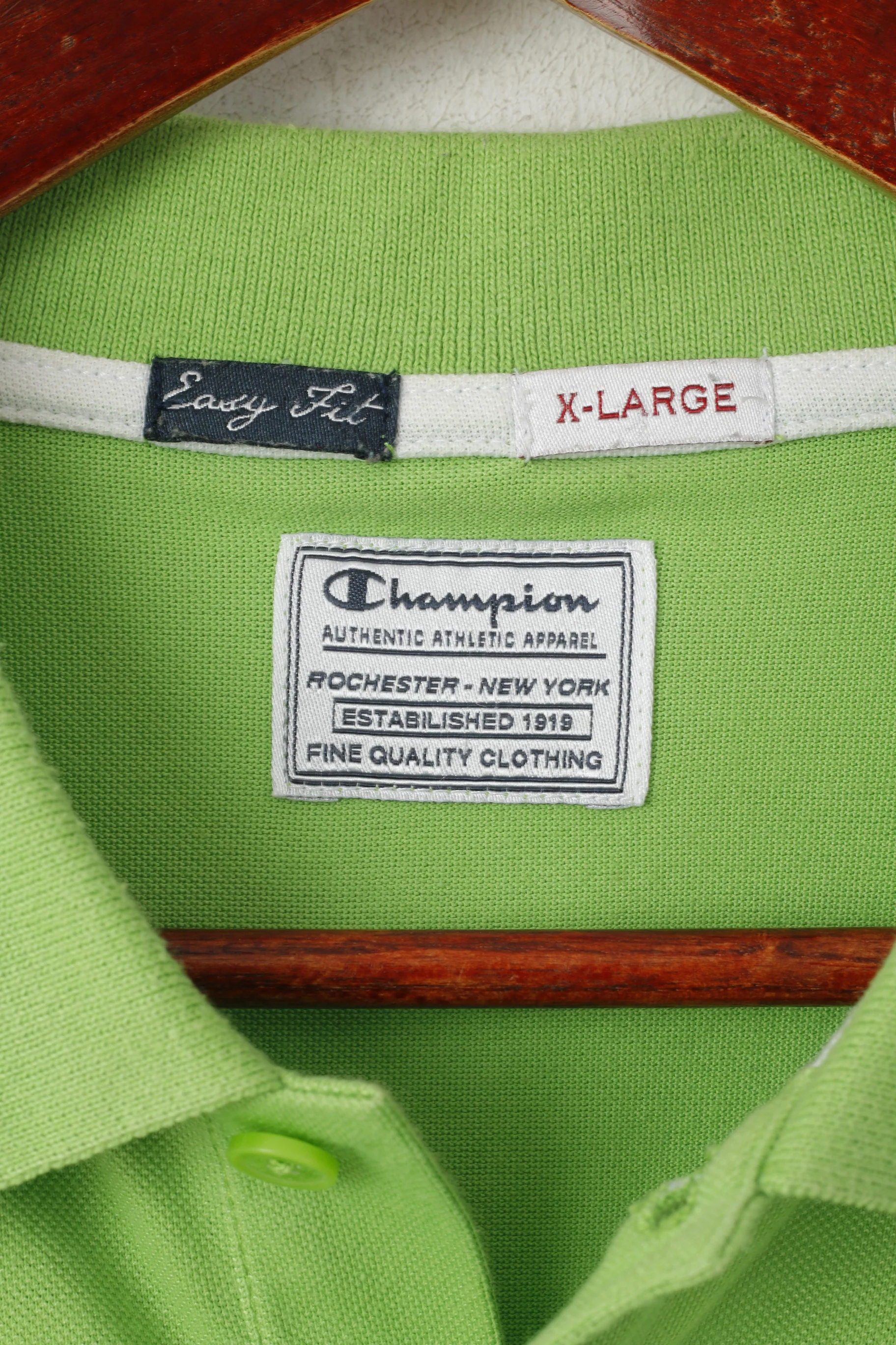 Champion Men XL Polo Shirt Green Cotton Easy Fit Short Sleeve Classic Top - Image 3