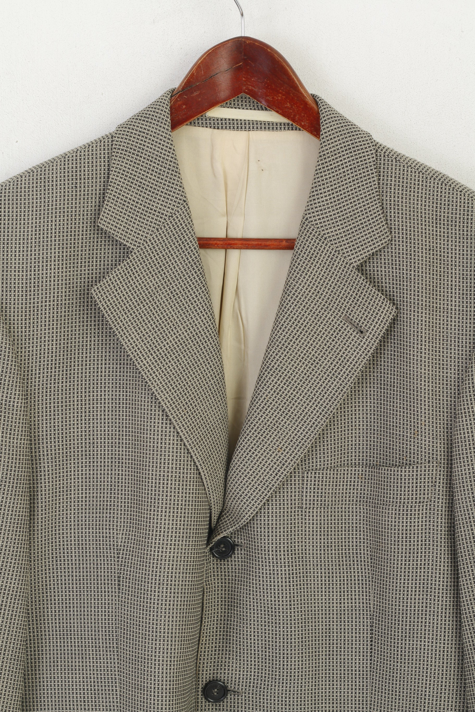 Massimo Datti Men 52 42 Blazer Grey Italy Wool Vintage Micro Check Banero Single Breasted Shoulder Pads Jacket - Image 2