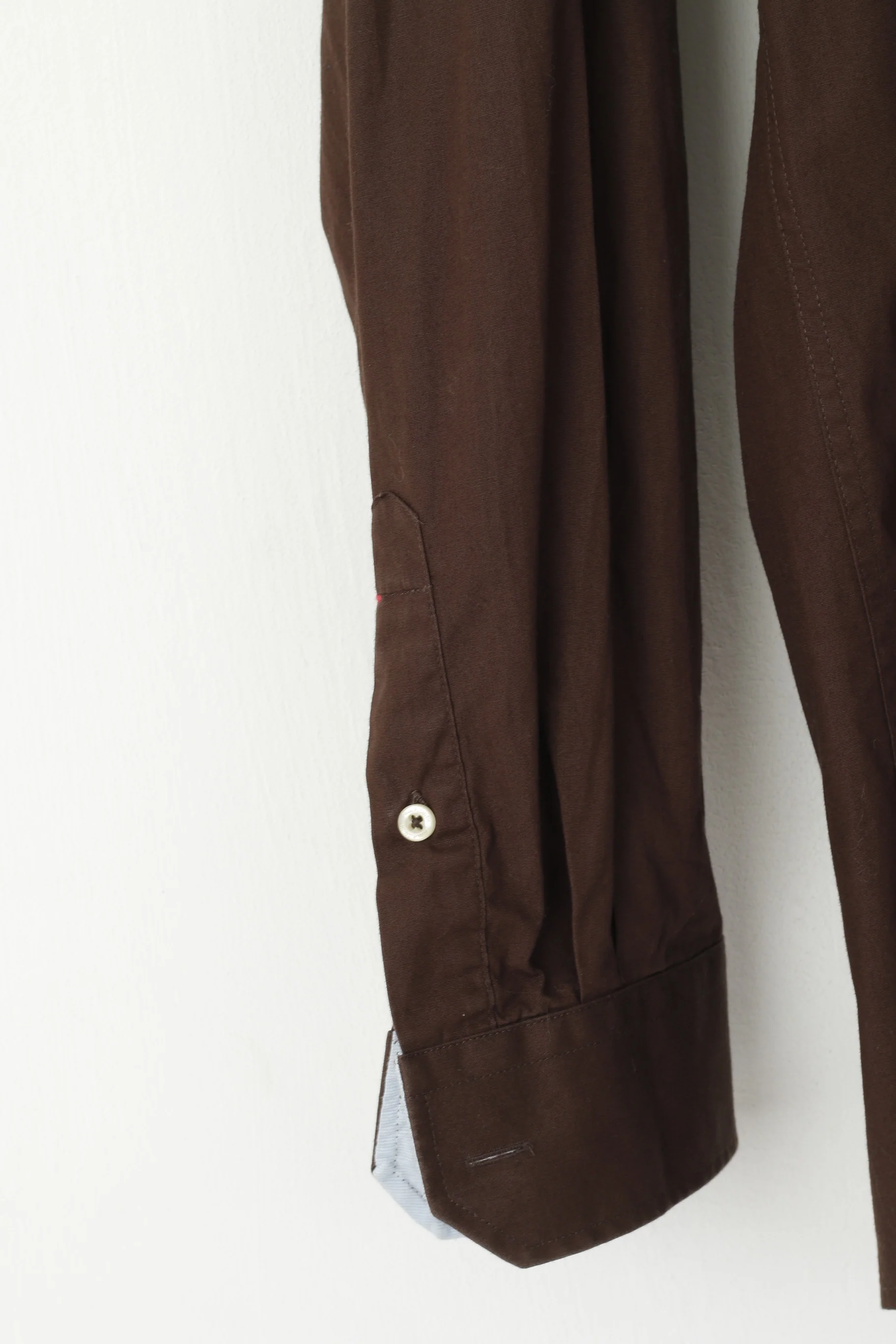 Paul R. Smith Men M Casual Shirt Brown Cotton Detailed Buttons Long Sleeve Plain Top - Image 3