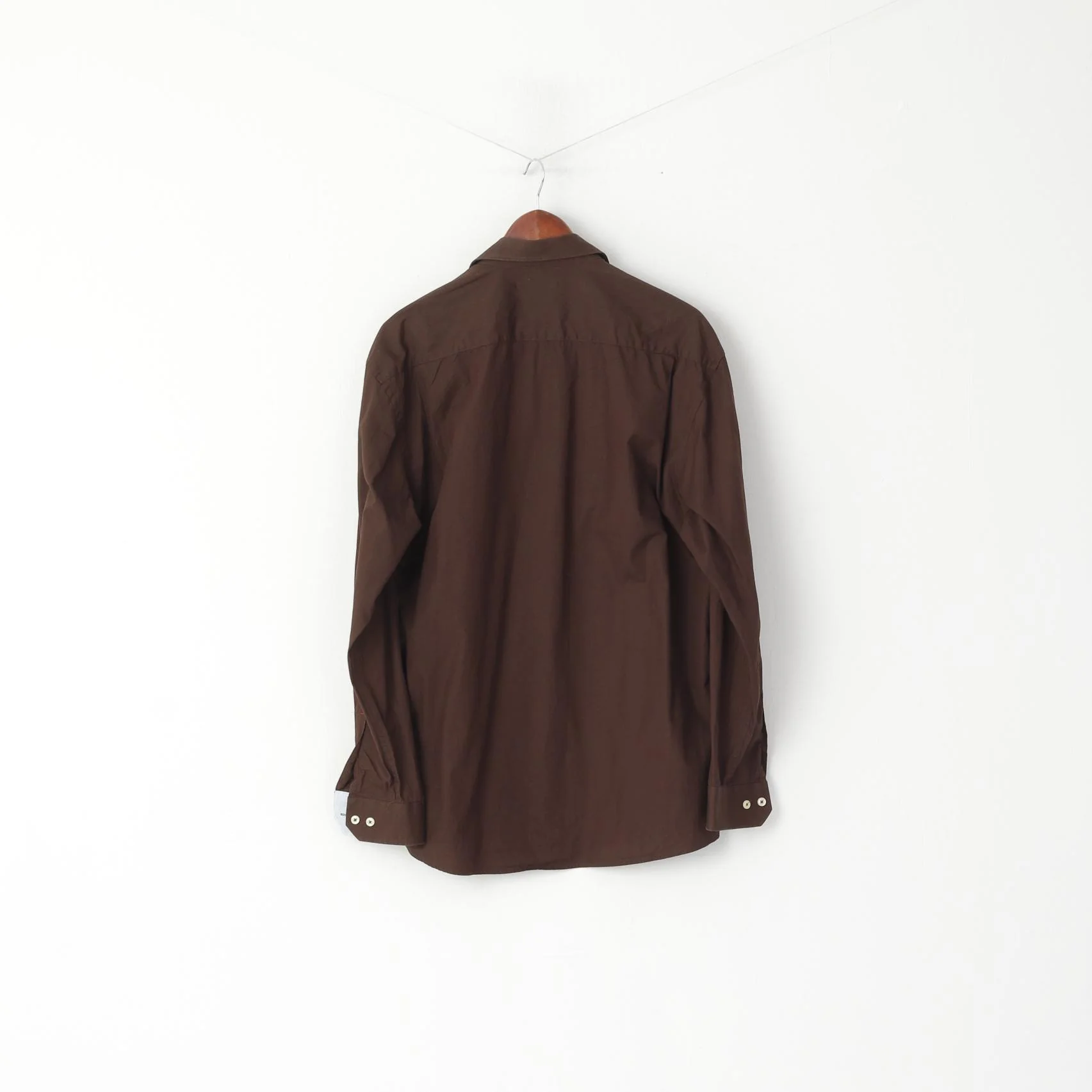 Paul R. Smith Men M Casual Shirt Brown Cotton Detailed Buttons Long Sleeve Plain Top - Image 6