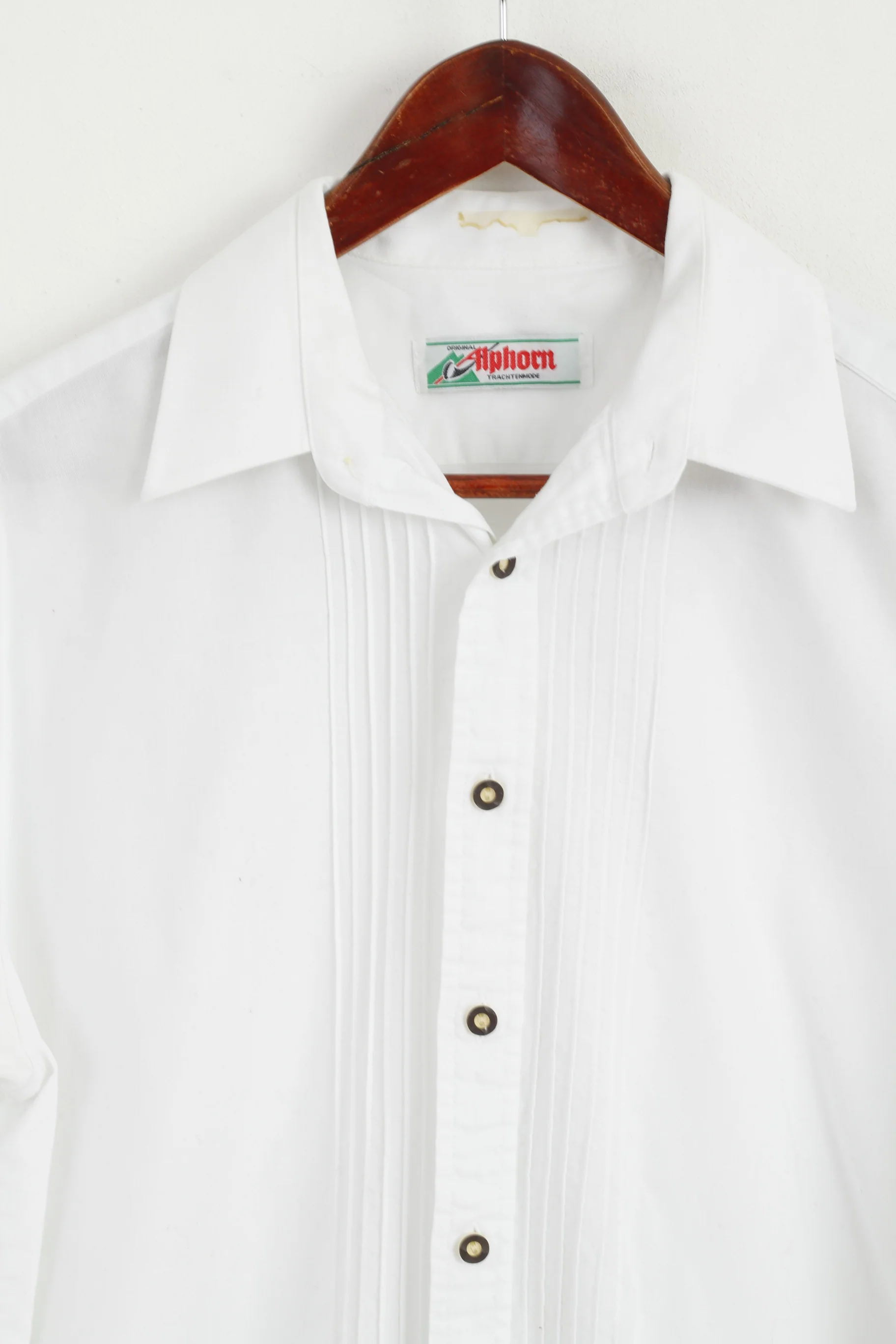 Alphorn Trachtenmode Men L Casual Shirt White Cotton Long Sleeve Tyrol Top - Image 2