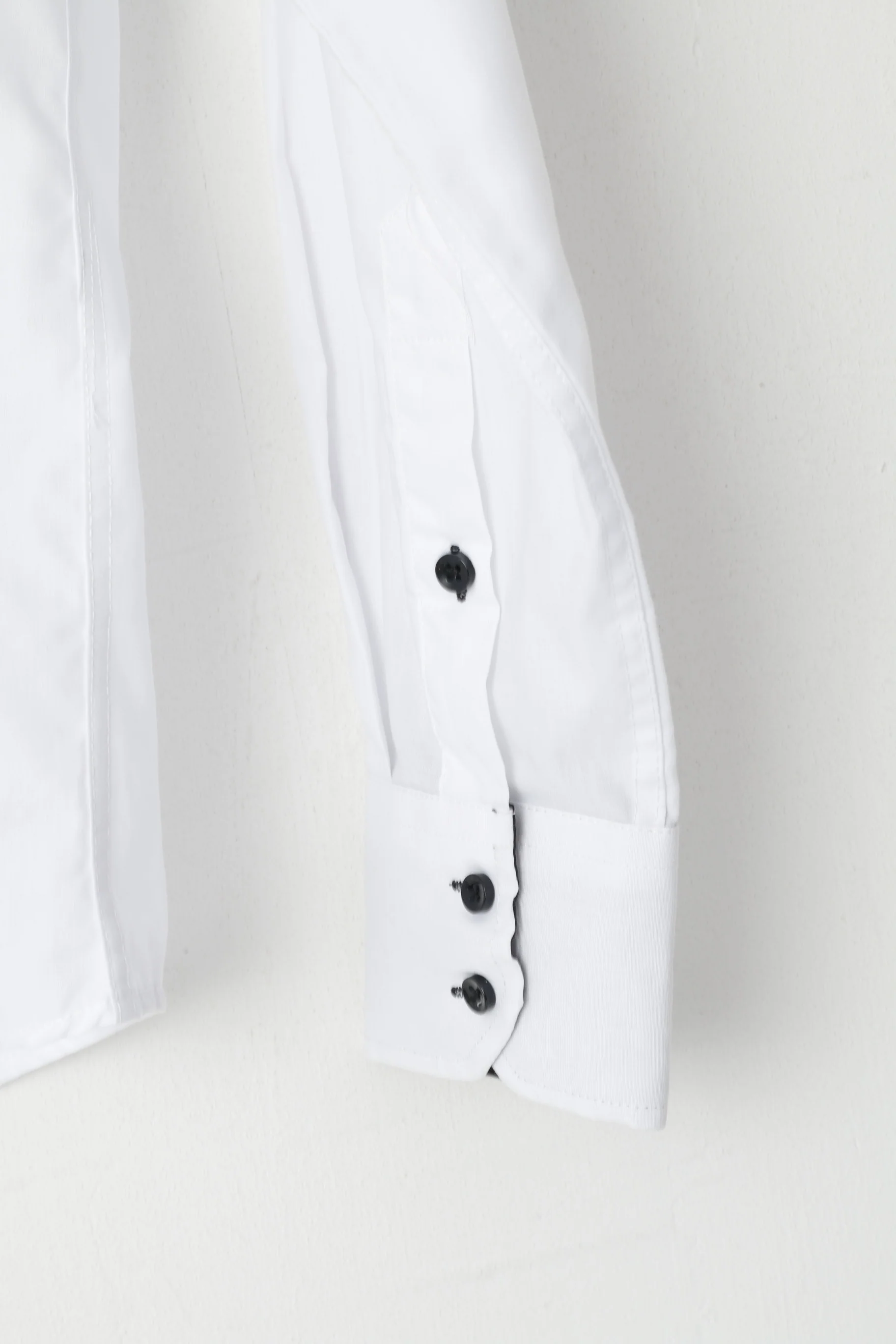 Yves Enzo Men M Casual Shirt White Cotton Slim Fit Black Buttons Long Sleeve Top - Image 3