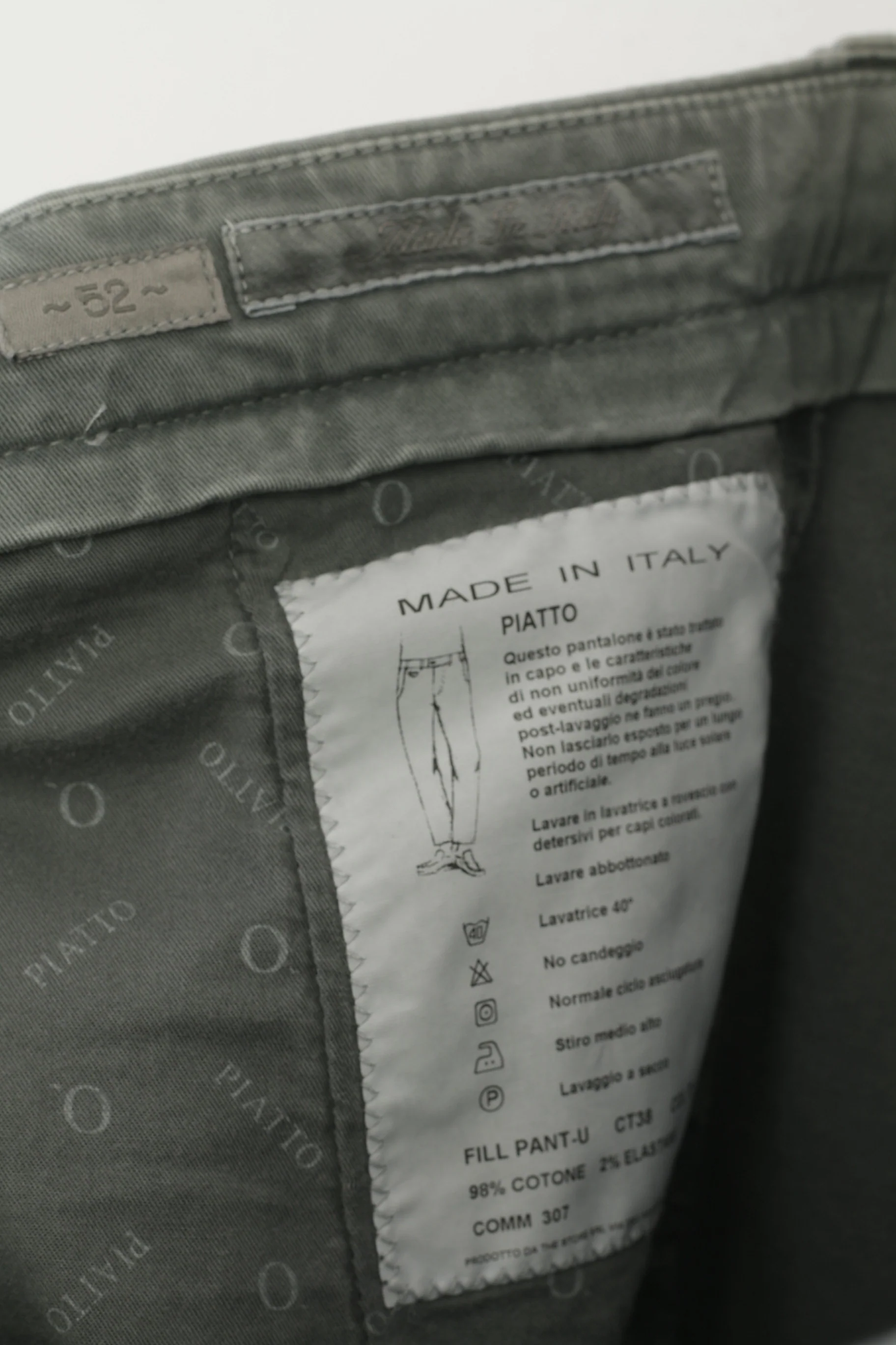 Piatto Men 52 36 Trousers Grey Cotton Elastane Fill Pant -U Chino Made in Italy Pants - Image 4