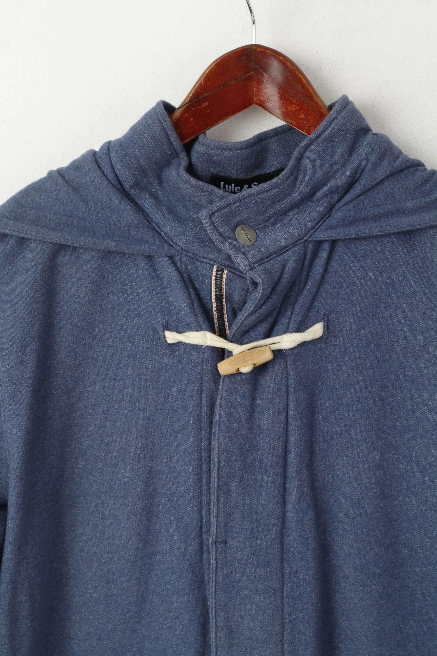 Lyle & Scott Men M Sweatshirt Navy Cotton Hooded Buttoned Plain Sport Top - Image 2