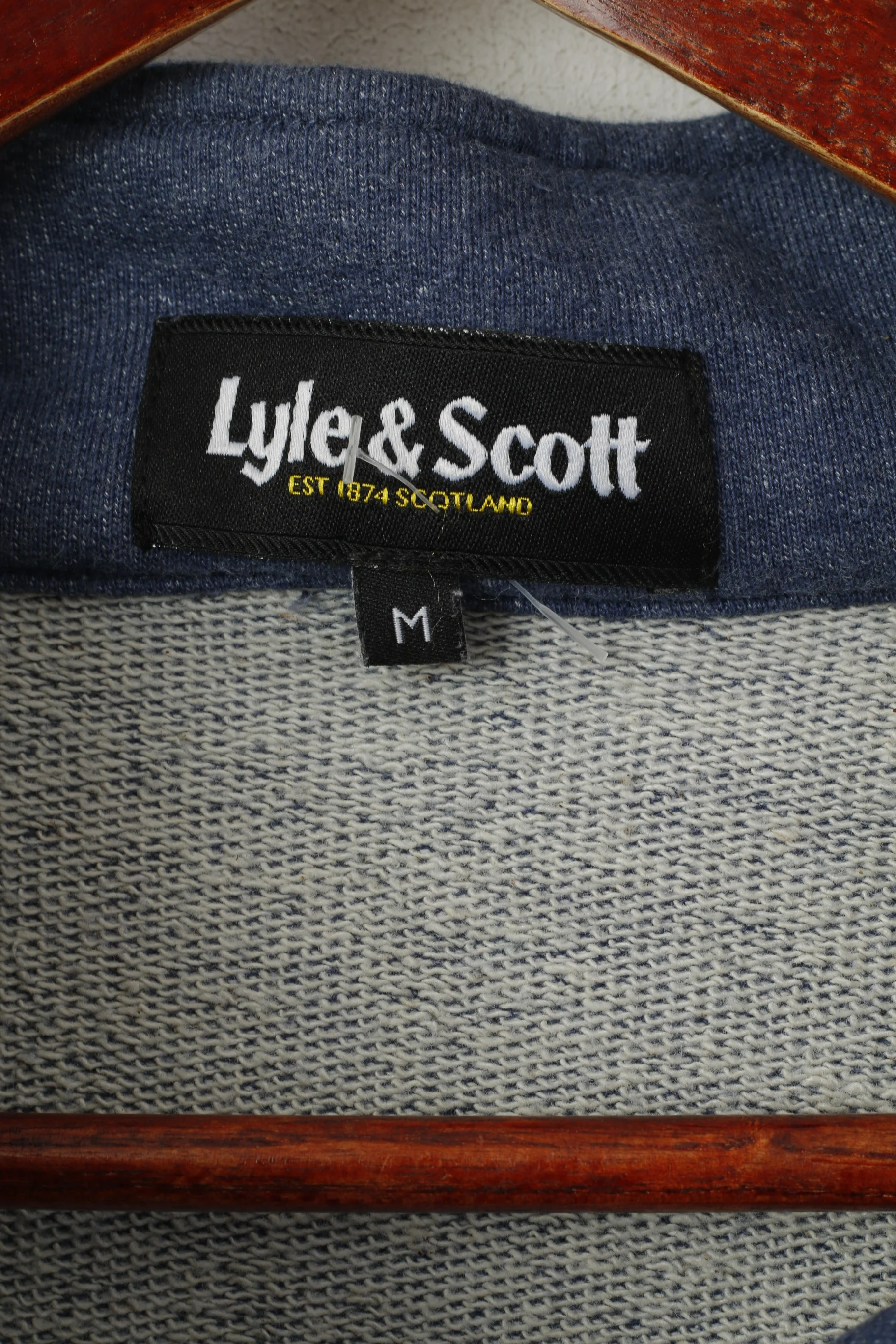 Lyle & Scott Men M Sweatshirt Navy Cotton Hooded Buttoned Plain Sport Top - Image 4