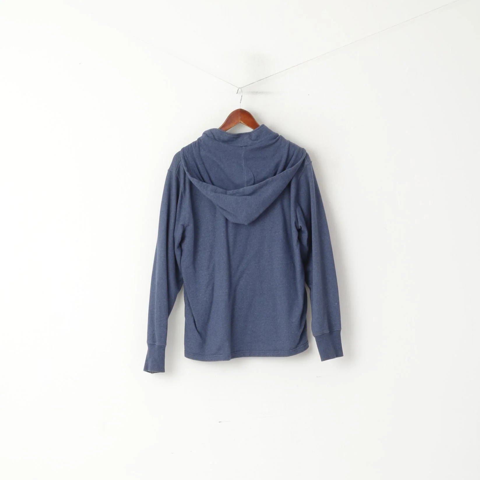 Lyle & Scott Men M Sweatshirt Navy Cotton Hooded Buttoned Plain Sport Top - Image 7
