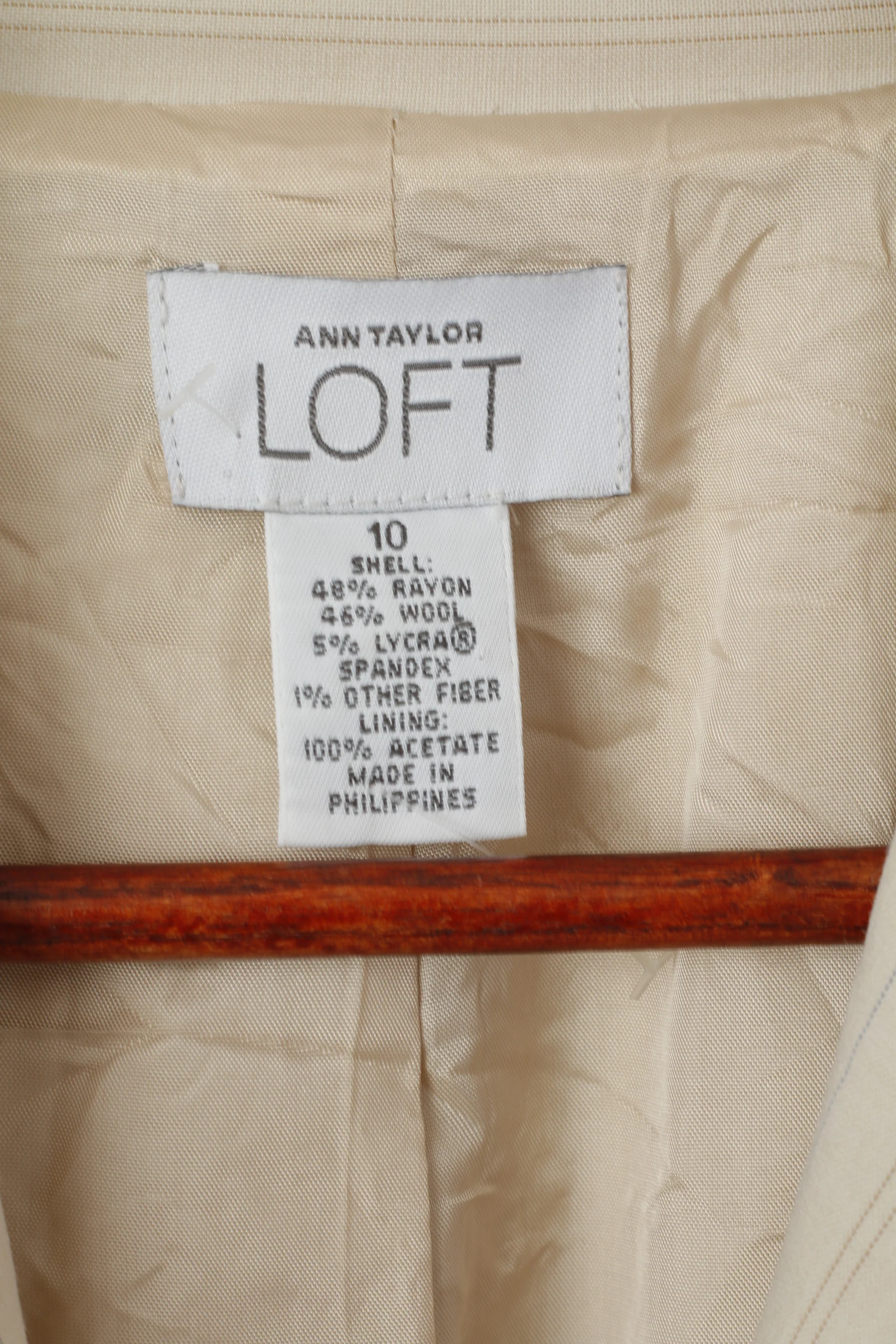 Ann Taylor LOFT Women 10 M Blazer Beige Striped Rayon Wool Blend Single Breasted Jacket - Image 4