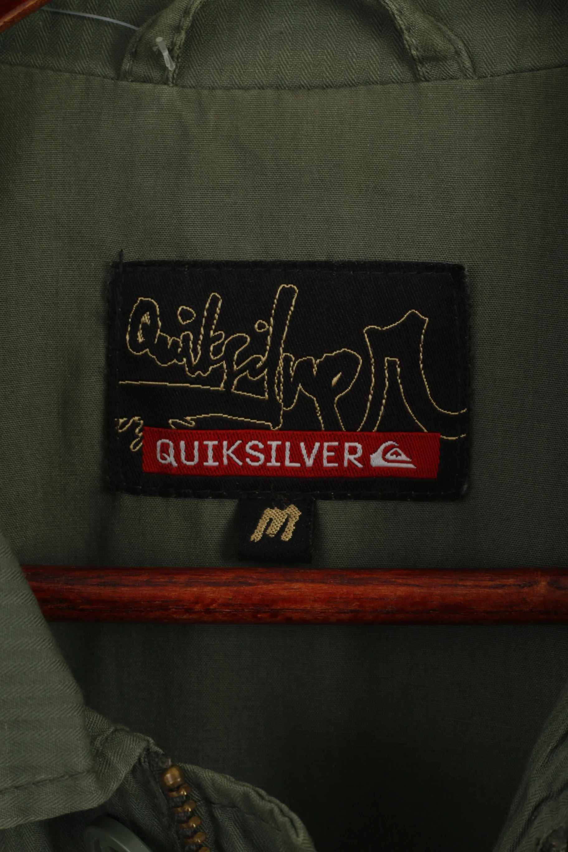 Quiksilver Men M Jacket Green Cotton Garland Plain Multi Pockets Zip Up Top - Image 5