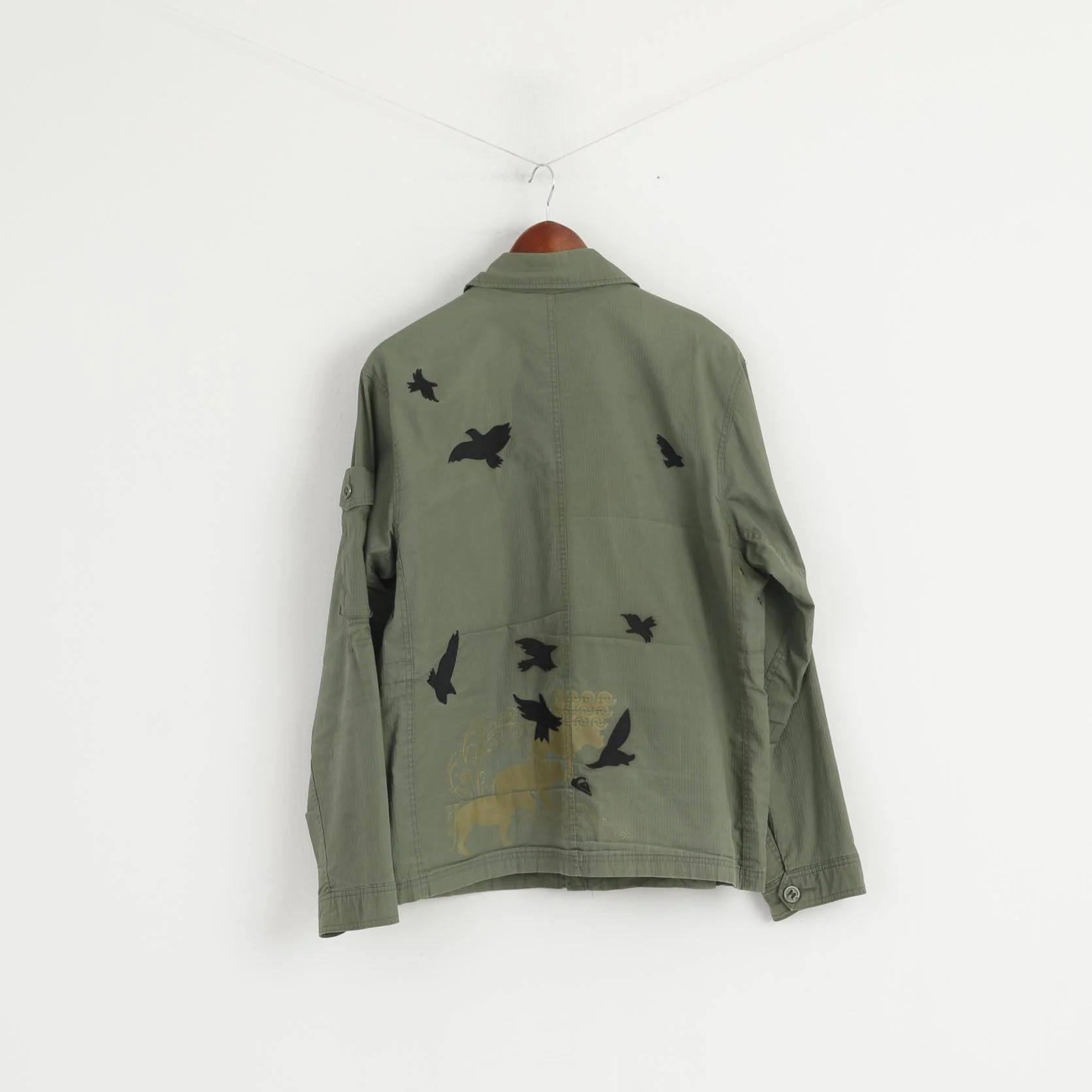 Quiksilver Men M Jacket Green Cotton Garland Plain Multi Pockets Zip Up Top - Image 7