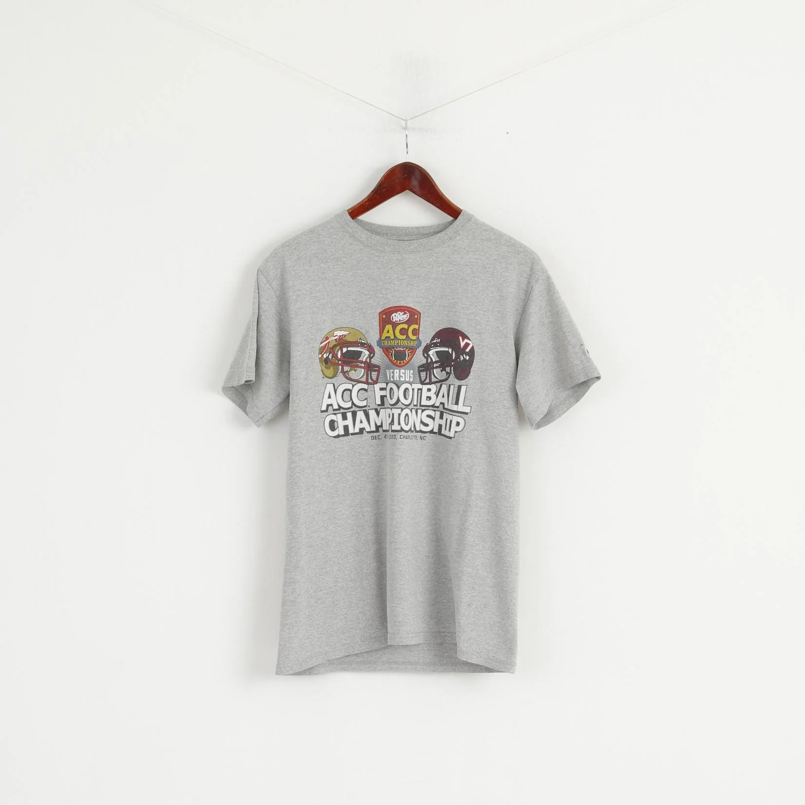 Champion Men M T-Shirt Grey Cotton Acc Football Championship Graphic Top