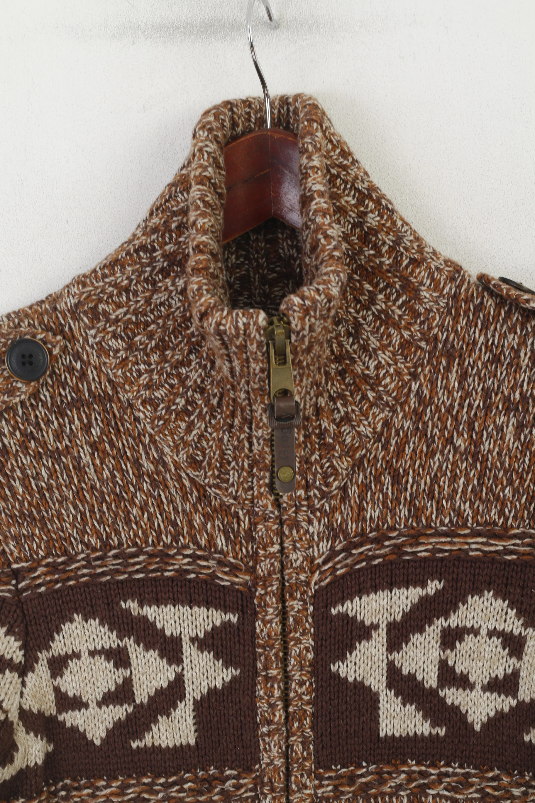 Groggy by jbc Women XS Cardigan Brown Cotton Aztec Full Zipper Fit Knit Sweater - Image 2