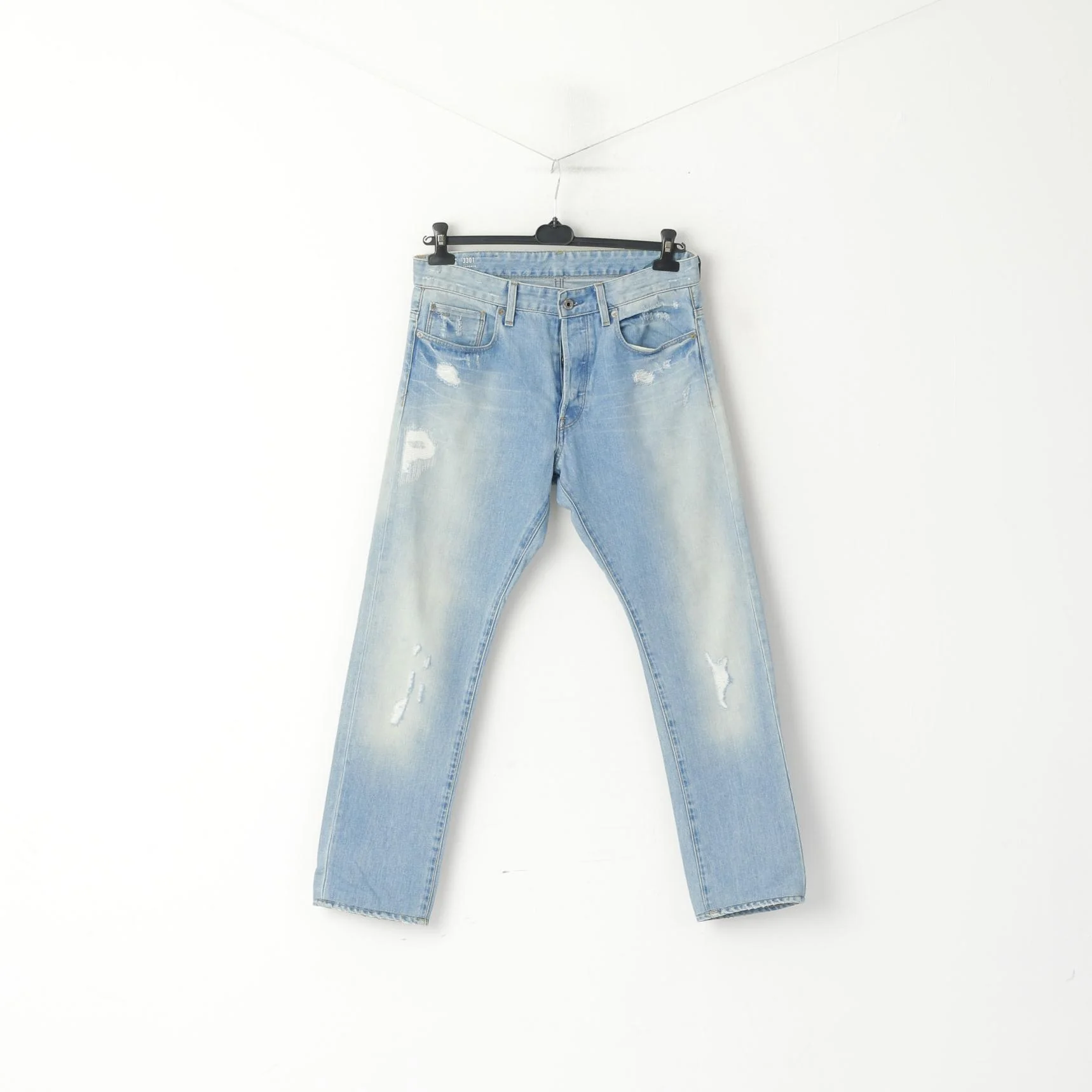 G-Star Raw Men 33 Jeans Trousers Light Blue Denim 3301 Tapered Cotton Pants