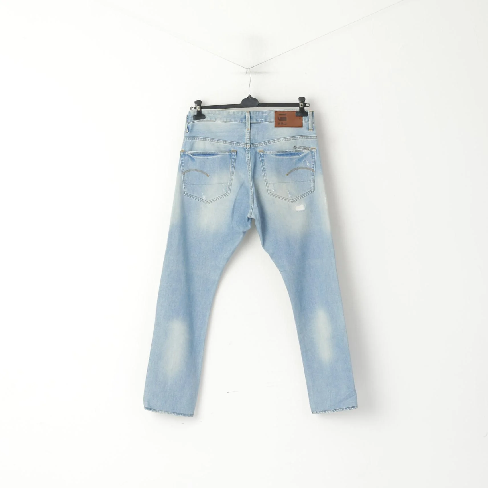 G-Star Raw Men 33 Jeans Trousers Light Blue Denim 3301 Tapered Cotton Pants - Image 7