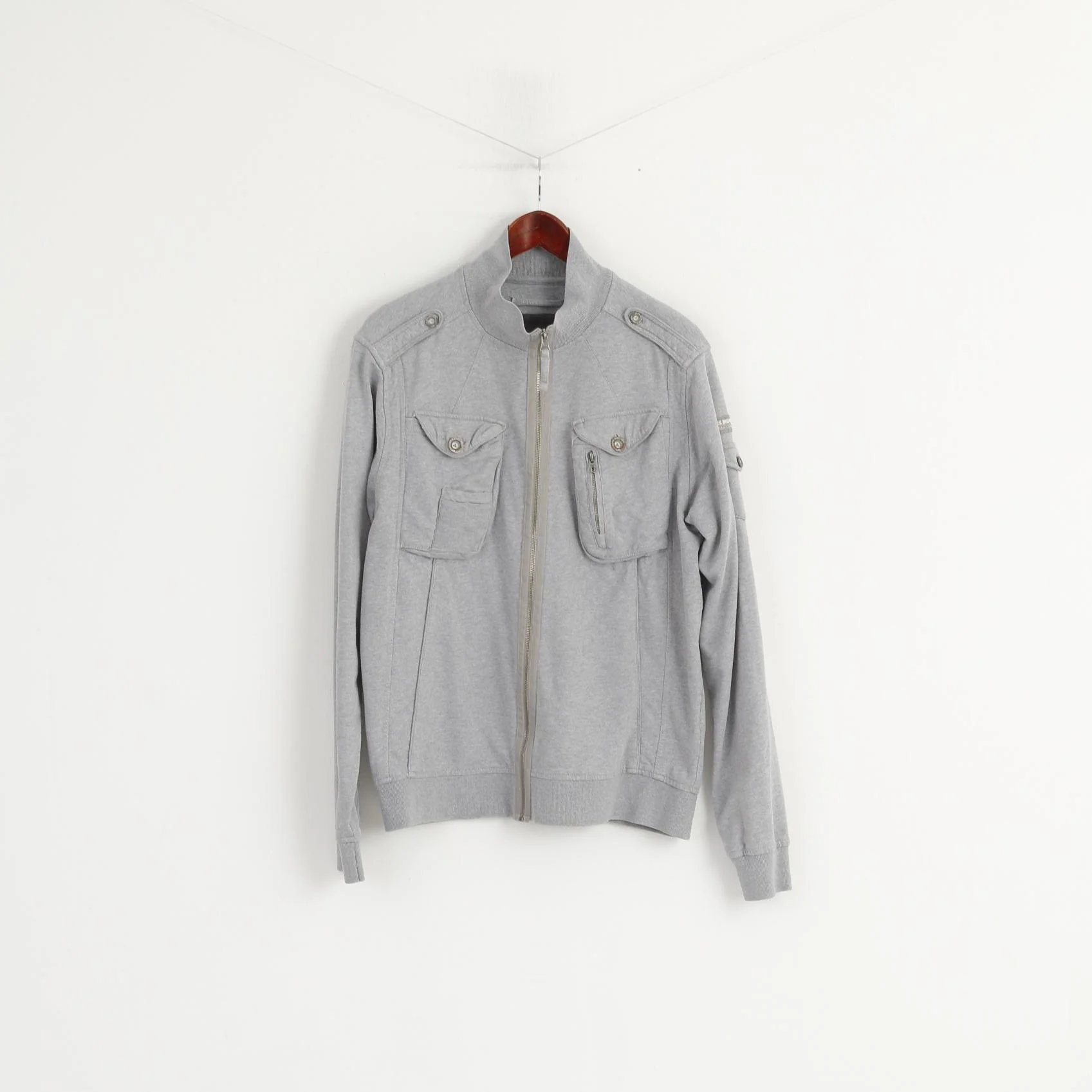 Duck and Cover Men XL (L) Sweatshirt Grey Cotton Noble Style Full Zipper Army Top