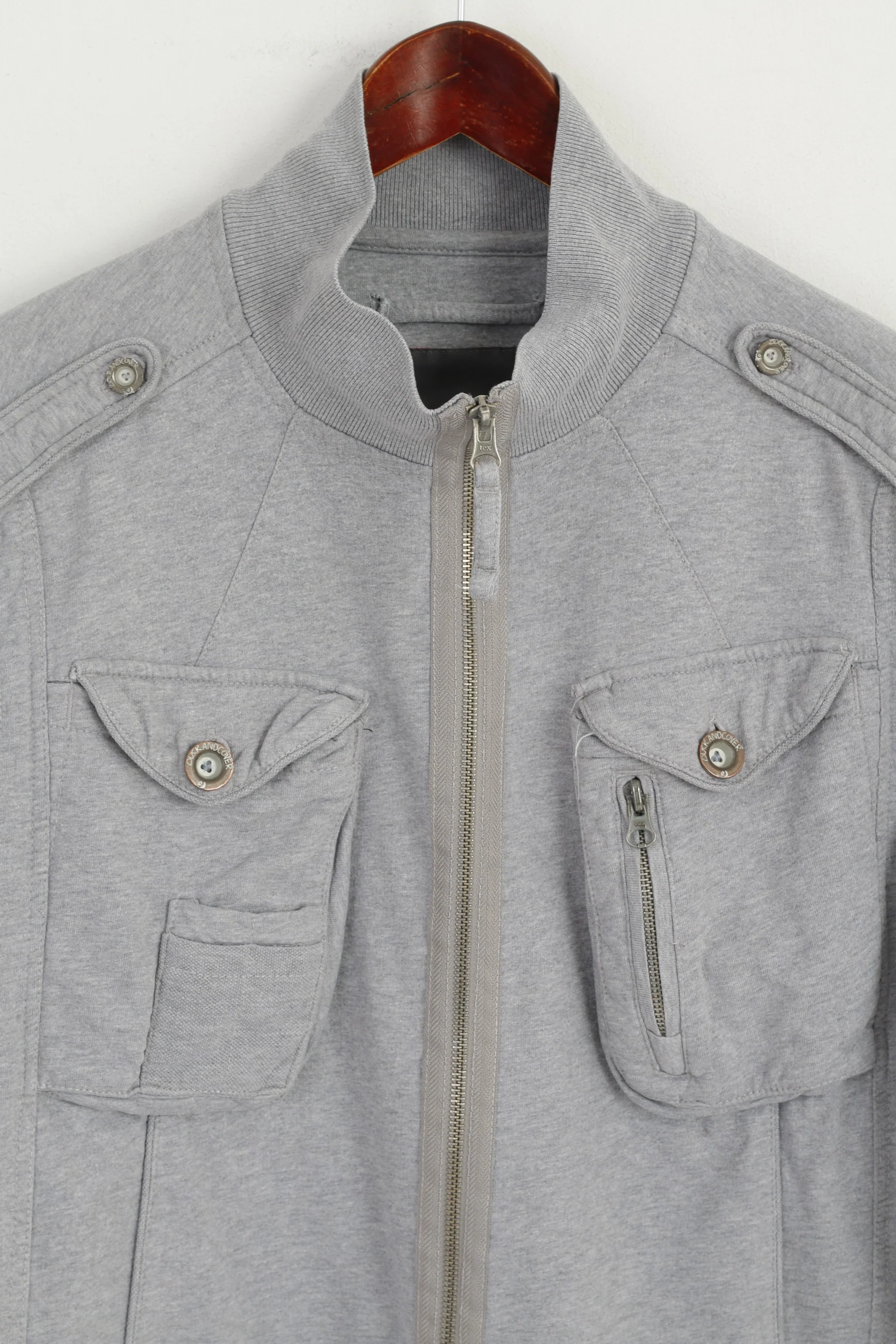 Duck and Cover Men XL (L) Sweatshirt Grey Cotton Noble Style Full Zipper Army Top - Image 2