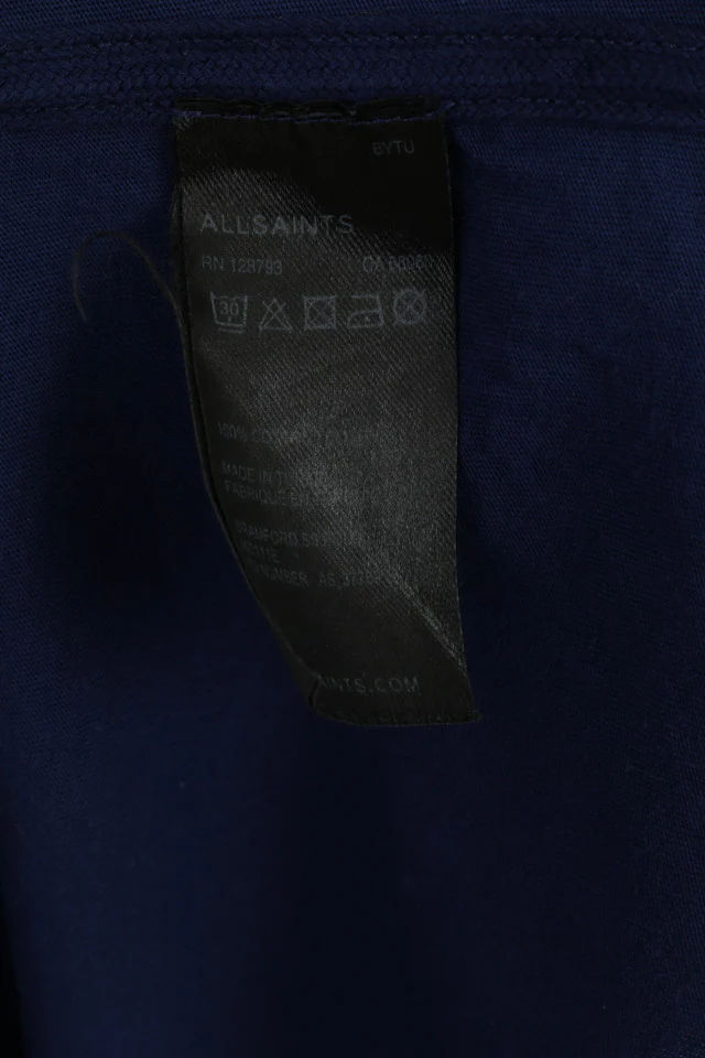 AllSaints Mens L Polo Shirt Navy Cotton Bramford SS Polo Slim Top - Image 4