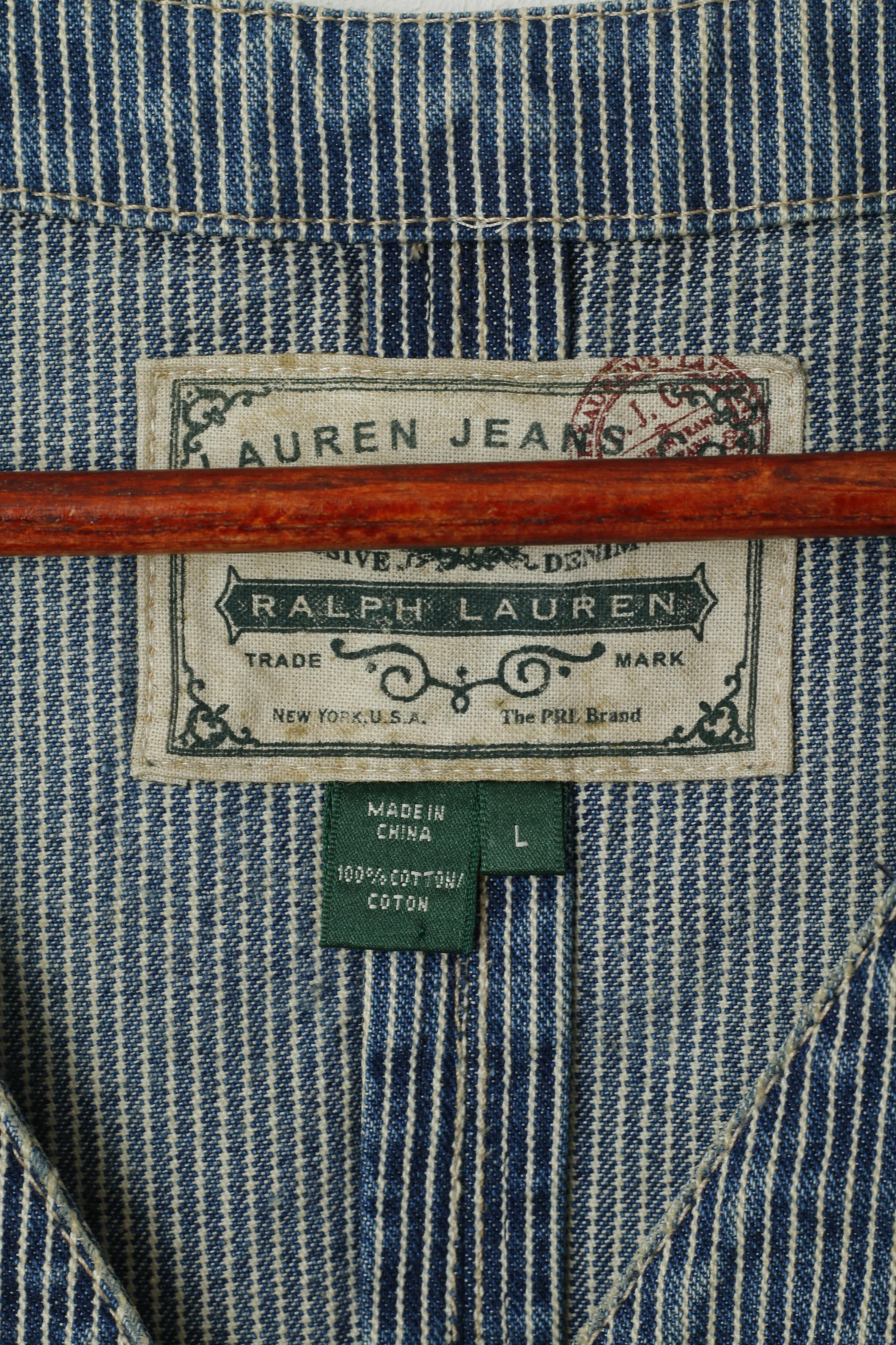Lauren Jeans Ralph Lauren Women L (M) Waistcoast Blue Striped Faded Cotton Vest - Image 4