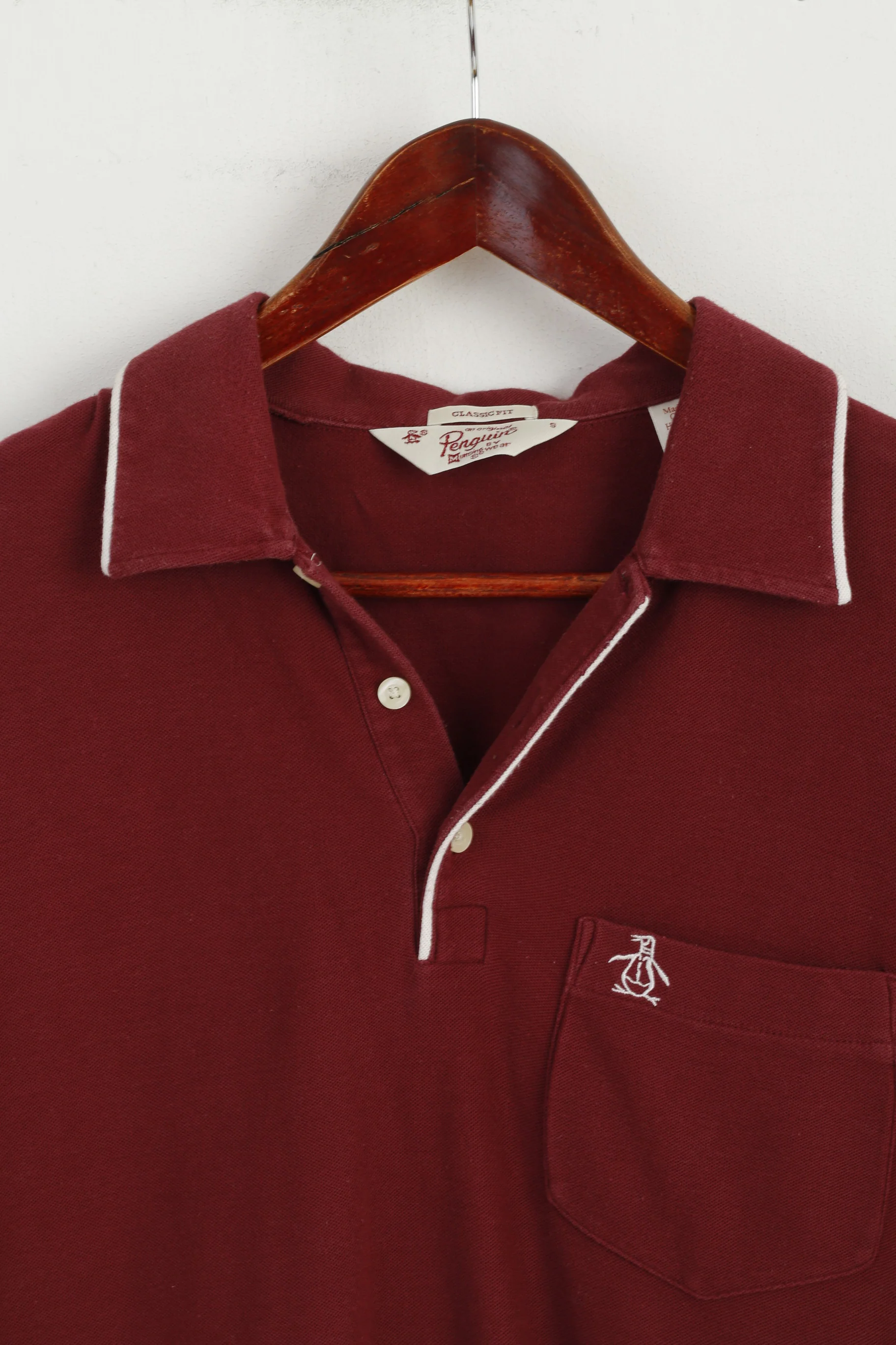 Original Penguin Men S Polo Shirt Maroon Cotton Classic Fit Short Sleeve Top - Image 2