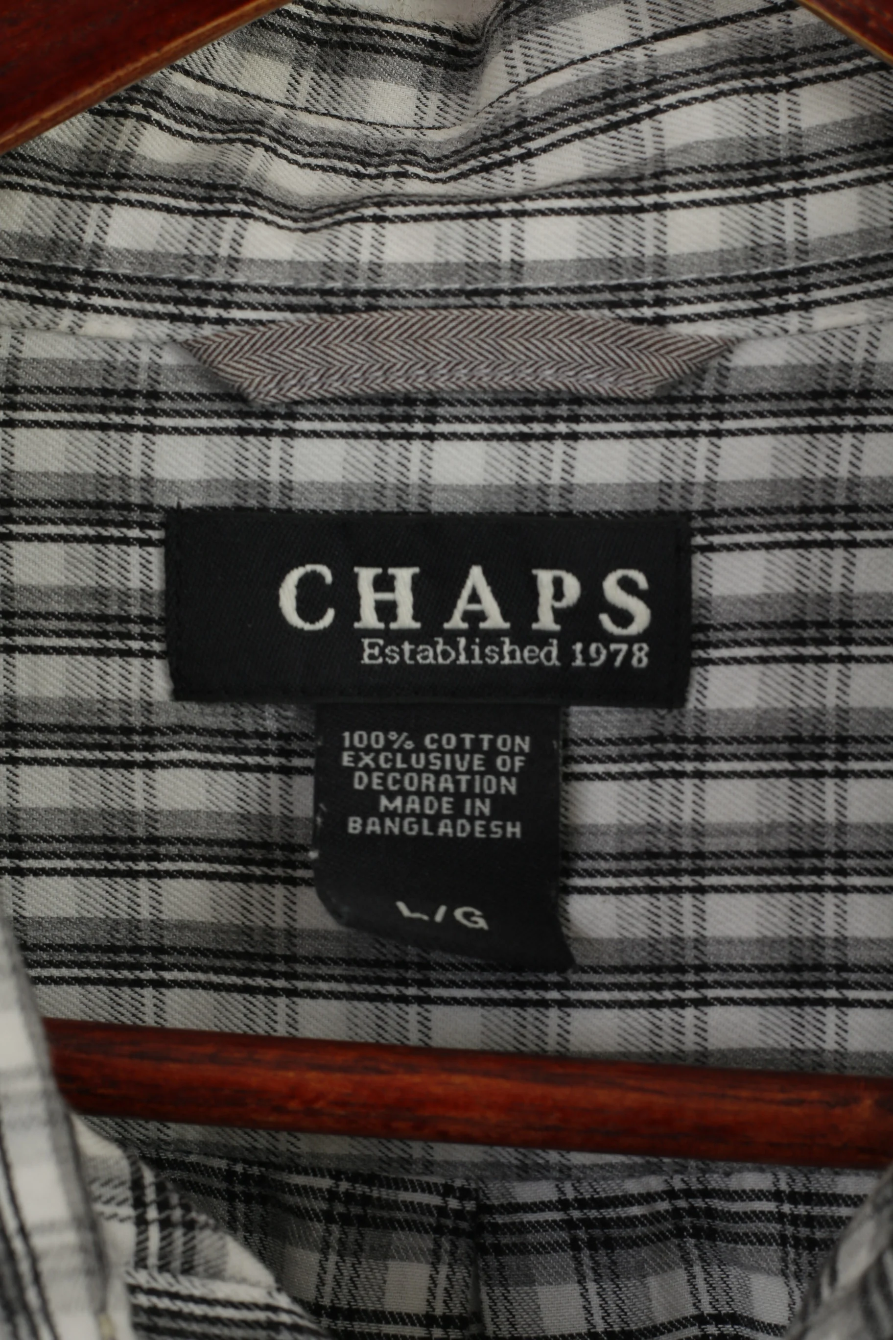 Chaps Men L (XL) Casual Shirt Black White Check Cotton Long Sleeve Pocket Top - Image 4