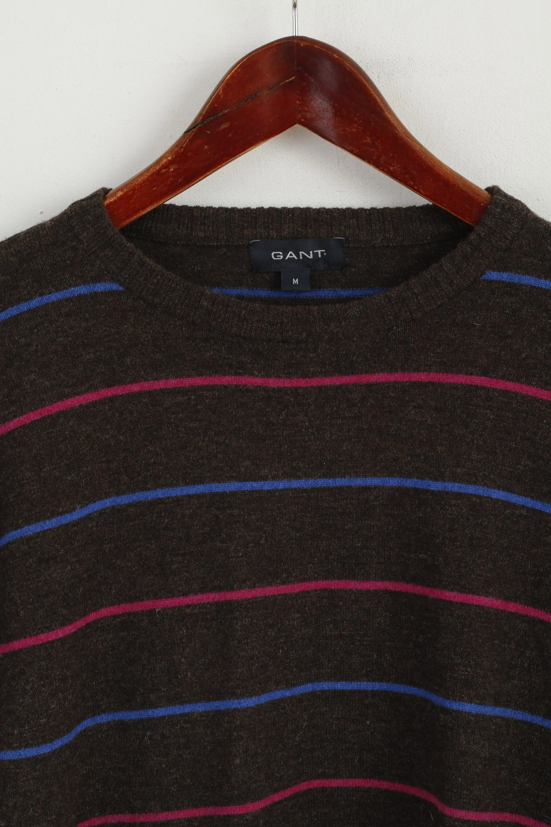 GANT Women M Jumper Brown Striped Wool Crew Neck Soft Sweater - Image 2