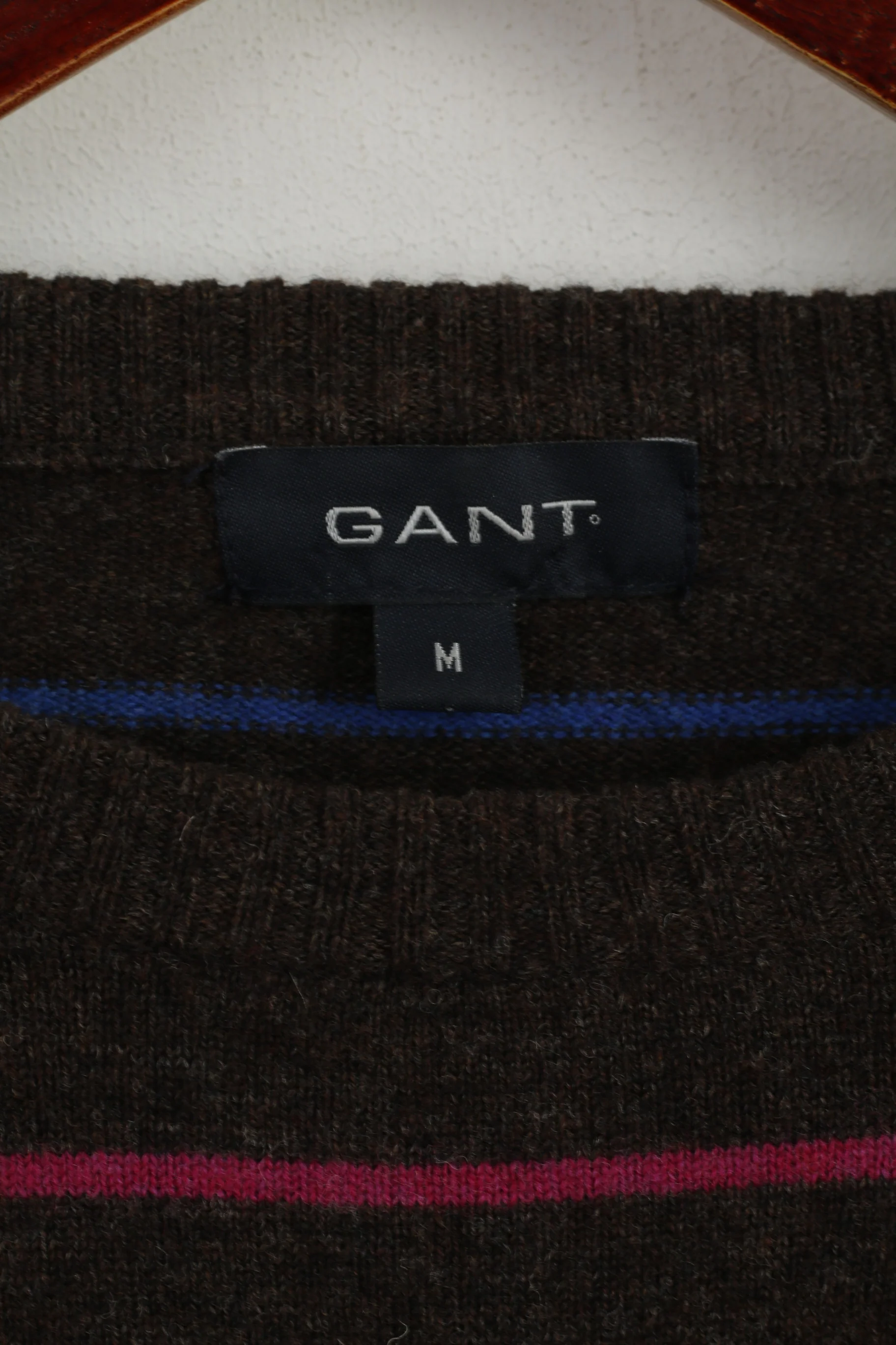 GANT Women M Jumper Brown Striped Wool Crew Neck Soft Sweater - Image 4