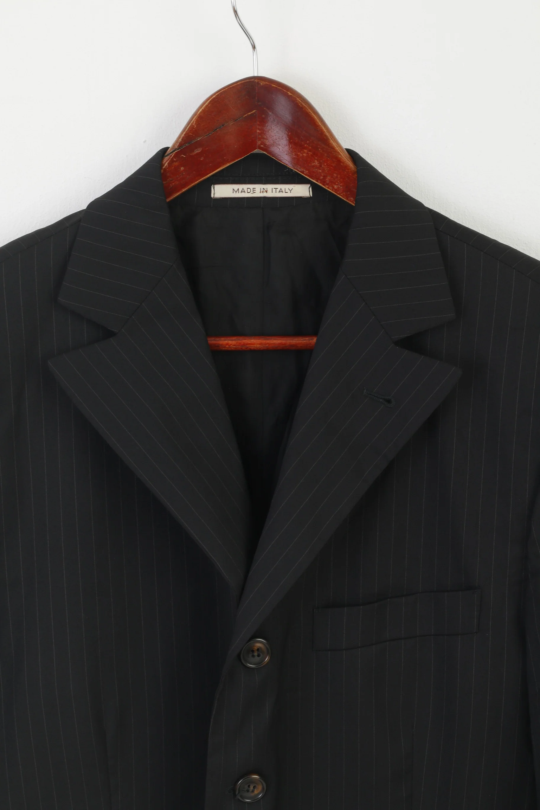 Vestium Officina Men 38 48 Blazer Black Wool Striped Made in Italy Single Breasted Jacket - Image 2