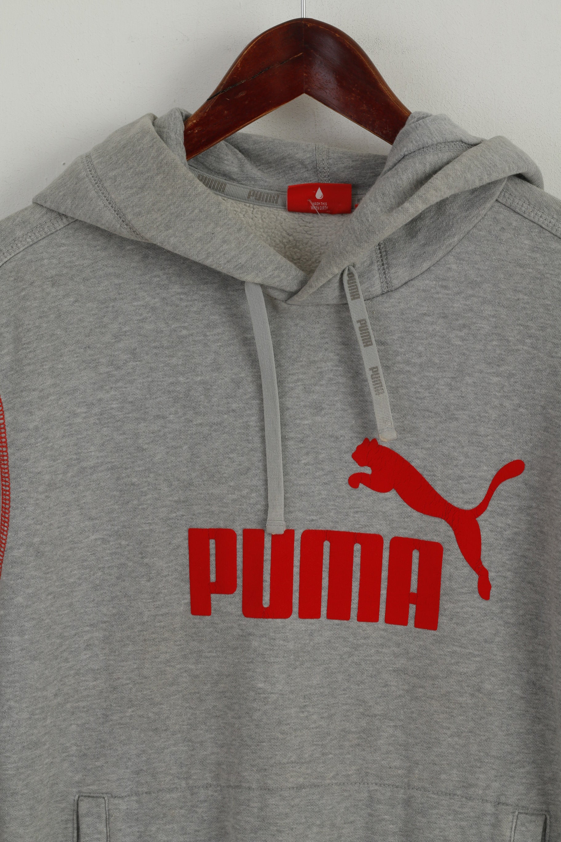 Puma Men S Sweatshirt Grey Cotton Hooded Logo Kangaroo Pocket Sport Top - Image 2