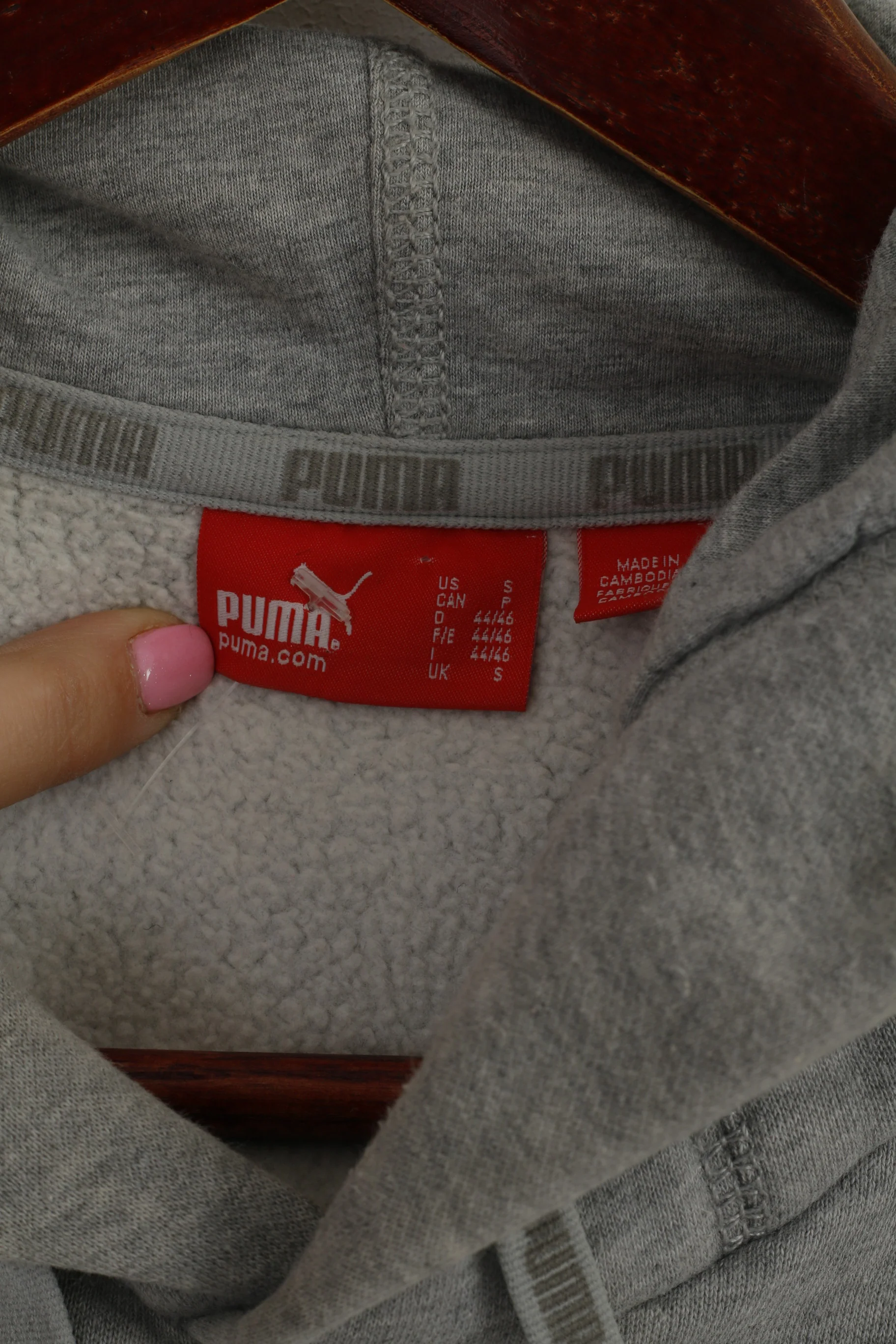Puma Men S Sweatshirt Grey Cotton Hooded Logo Kangaroo Pocket Sport Top - Image 4