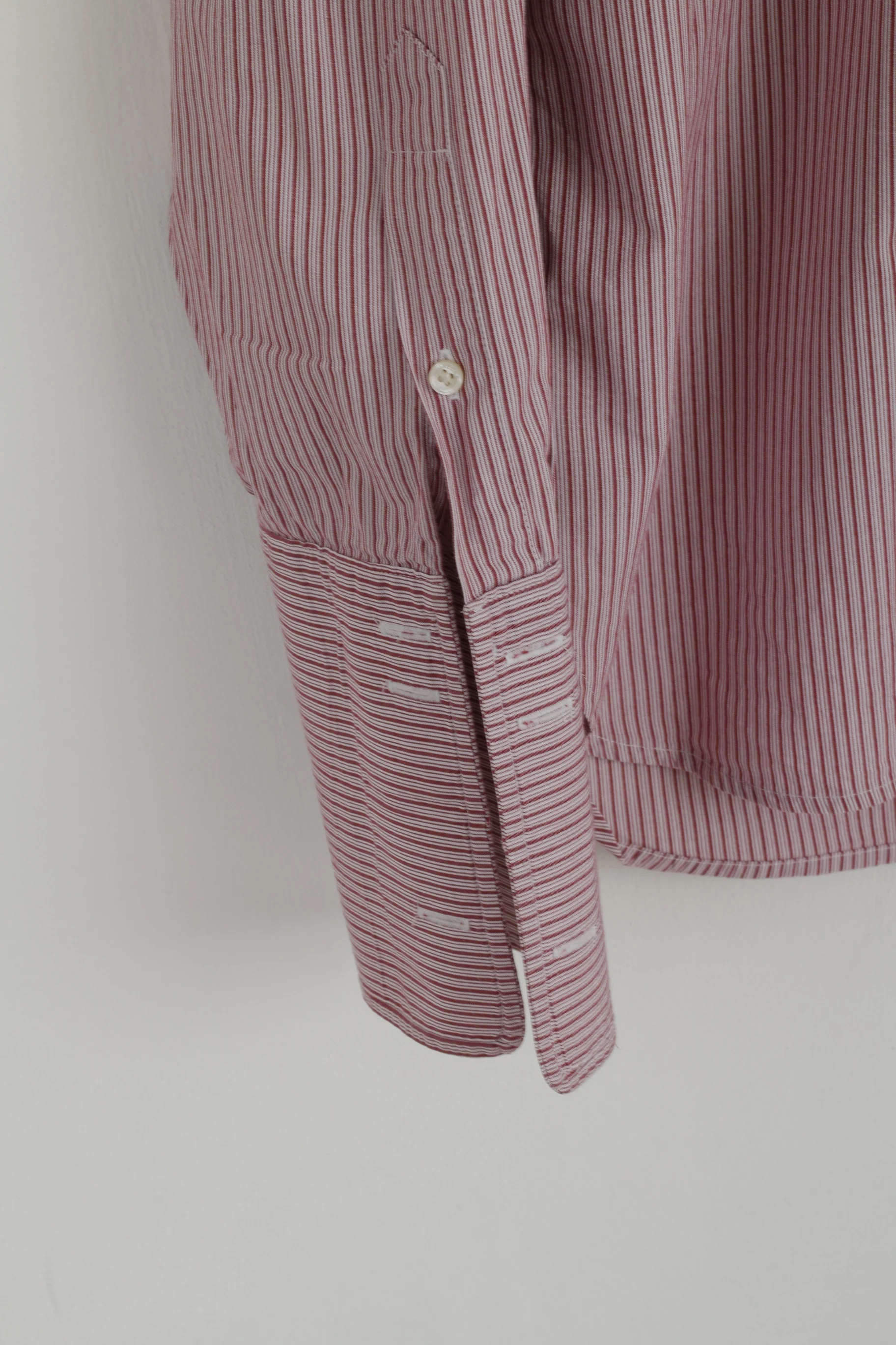Jaeger Men 17.5 XL Casual Shirt Burgundy Striped Cotton Cuffs Long Sleeve Top - Image 3