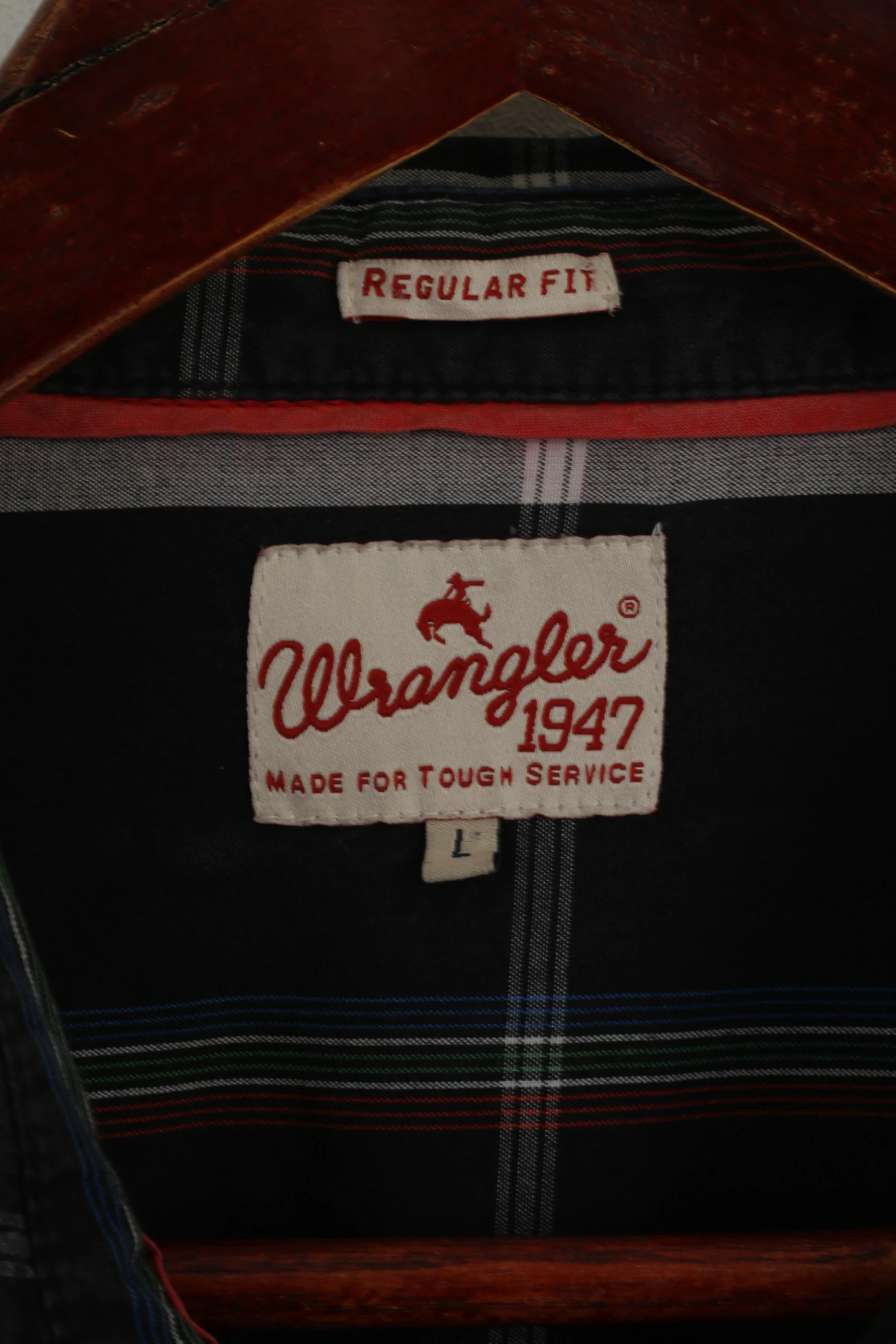 Wrangler Men L (M) Casual Shirt Black Check Cotton Pocket Western Long Sleeve Top - Image 4