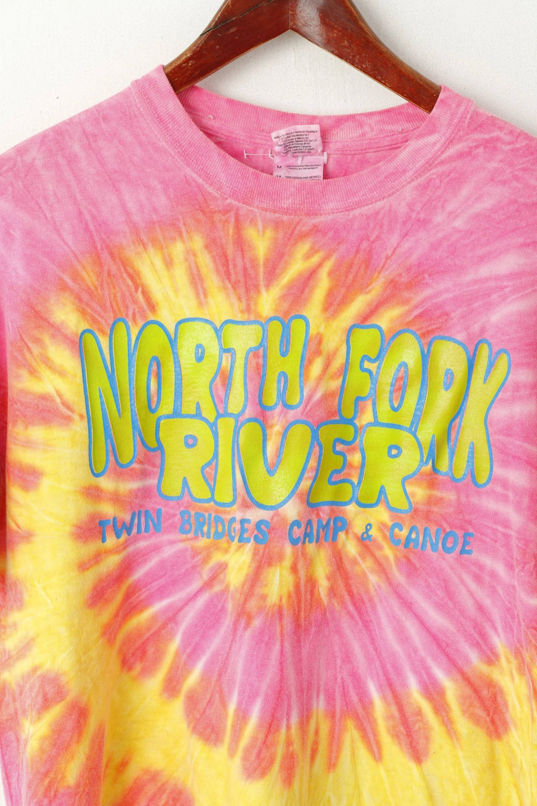 Gildan Men M T-Shirt Pink Cotton Hippie North Fork River Camp Crew Neck Top - Image 2