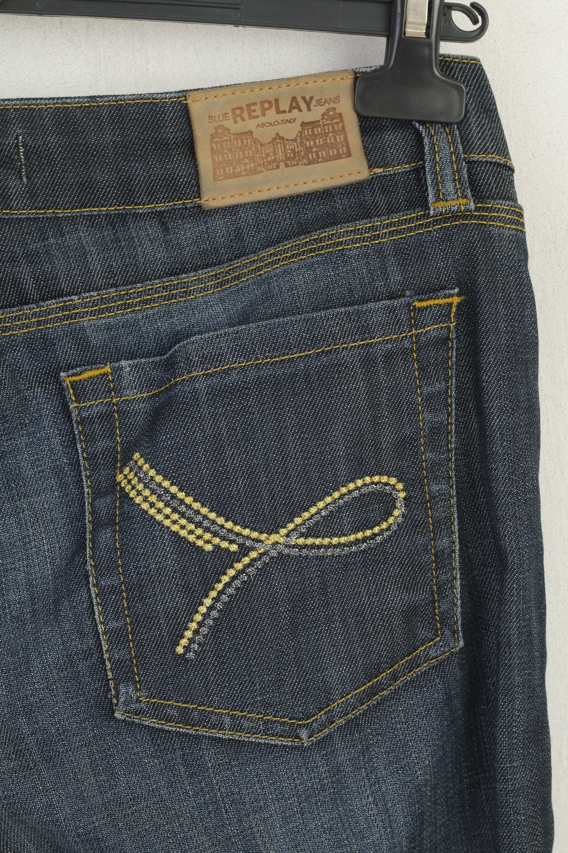 Replay Women 33 Jeans Trousers Navy Denim Cotton Long Straight Pants - Image 4
