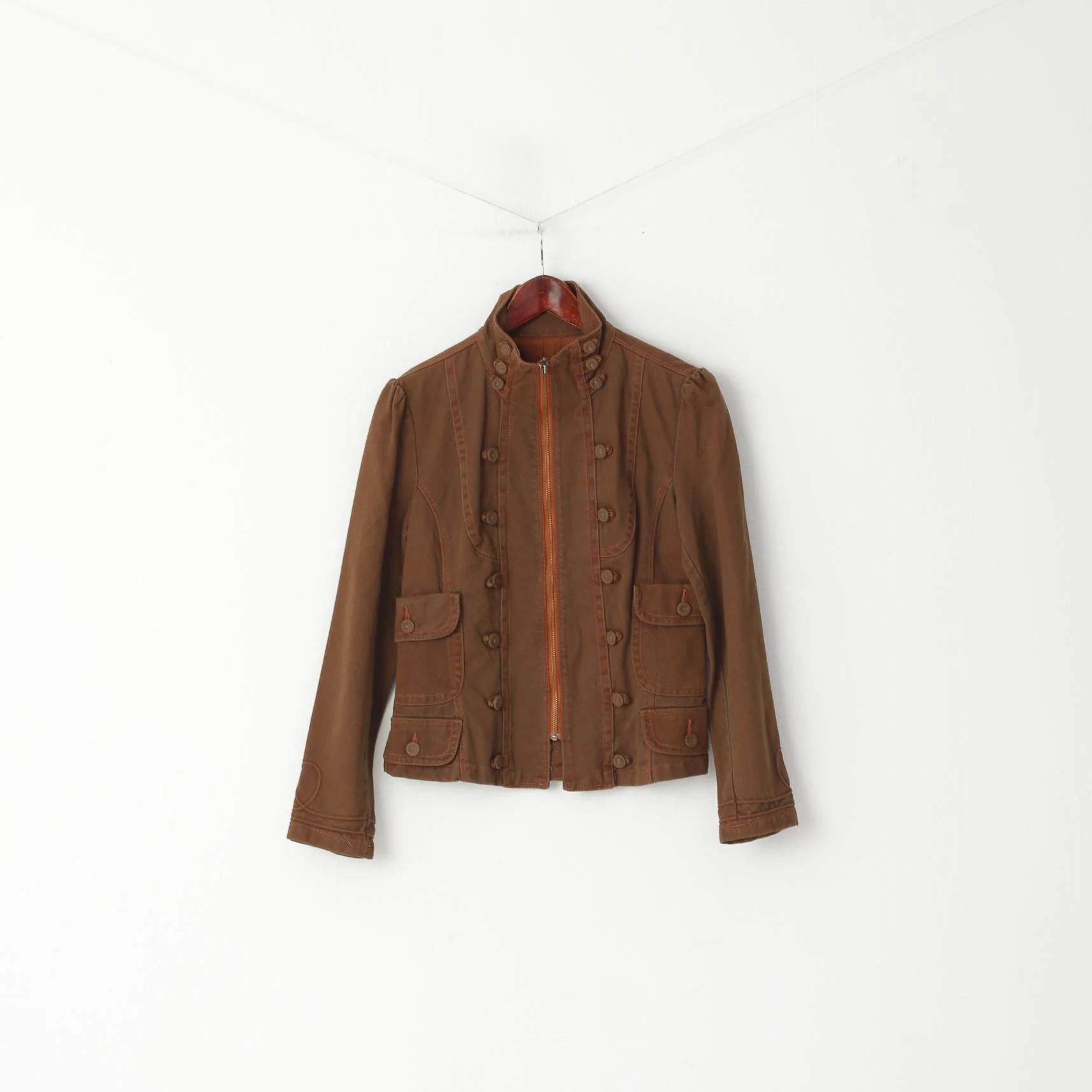 Mango Sportswear Women L (M) Denim Jacket Brown Jeans Cotton MNG Cropped Top