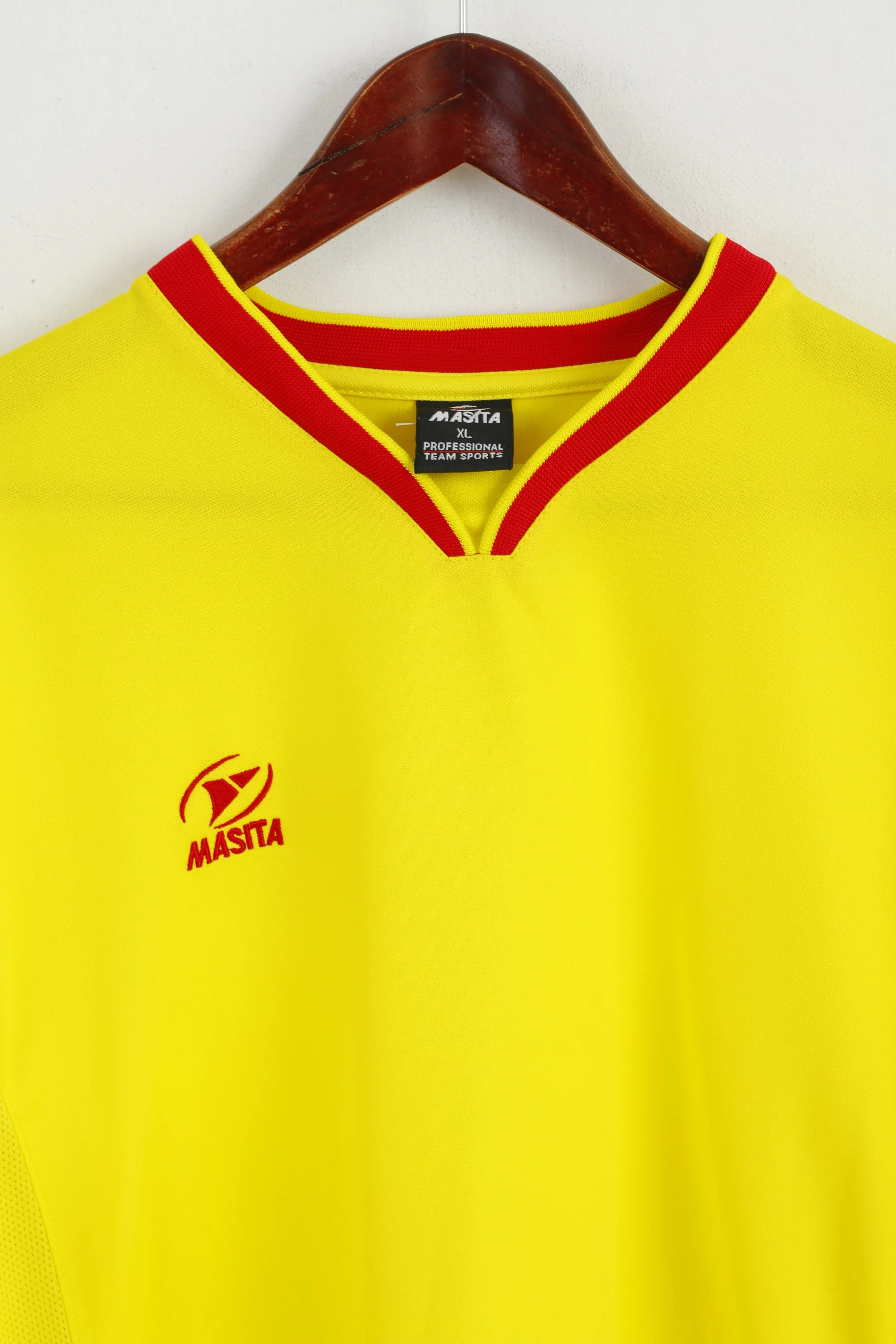 Masita Men XL Long Sleeved Shirt Yellow Shiny V Neck Professional Team Sports Top - Image 2