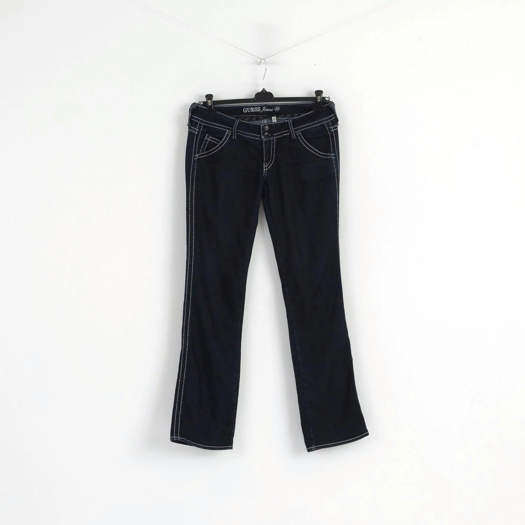 Guess Jeans Women 34 Jeans Trousers Navy Denim Cotton Regular Straight Pants