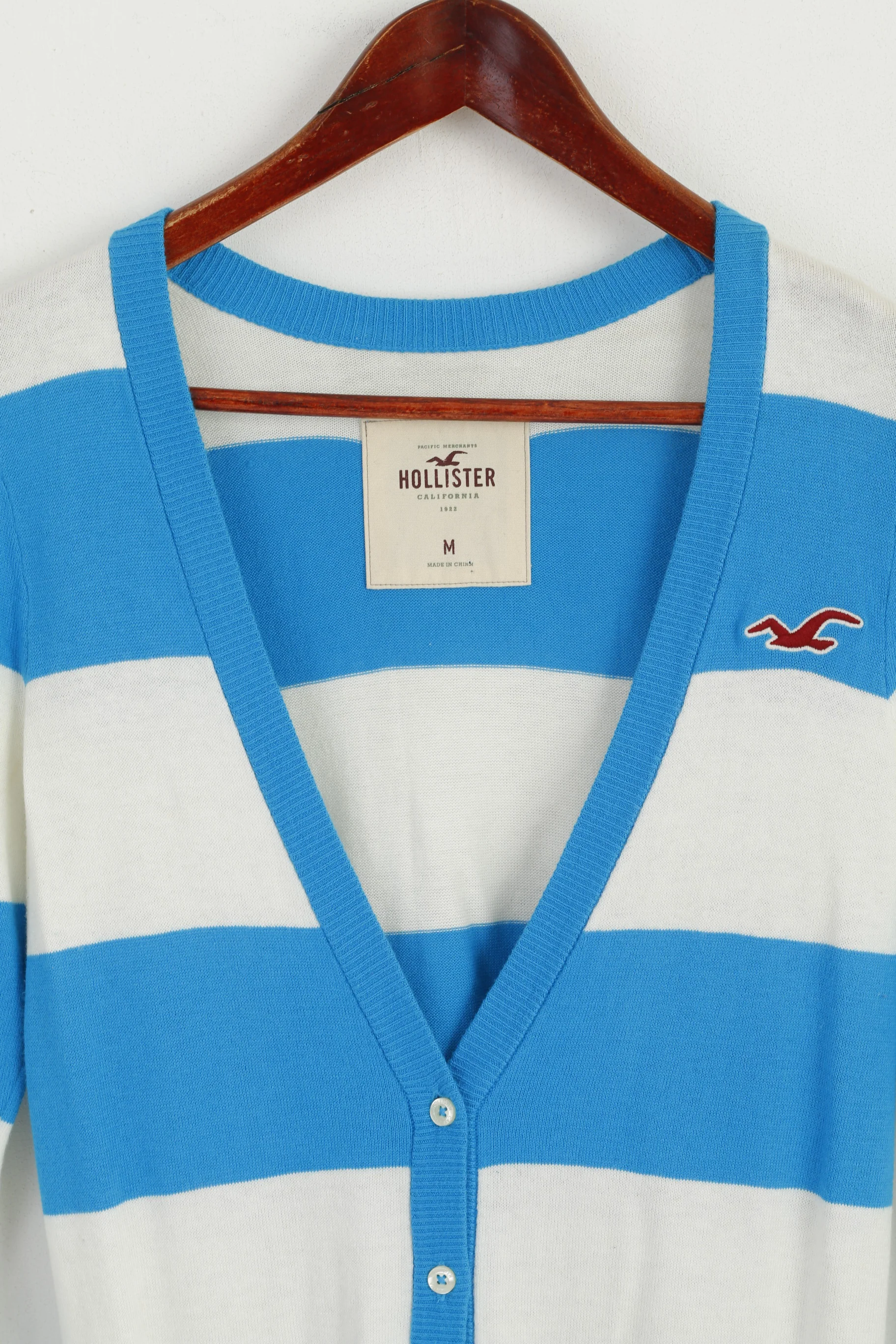 Hollister Women M Sweater Turquoise Striped V Neck Button Front Cardigan - Image 2