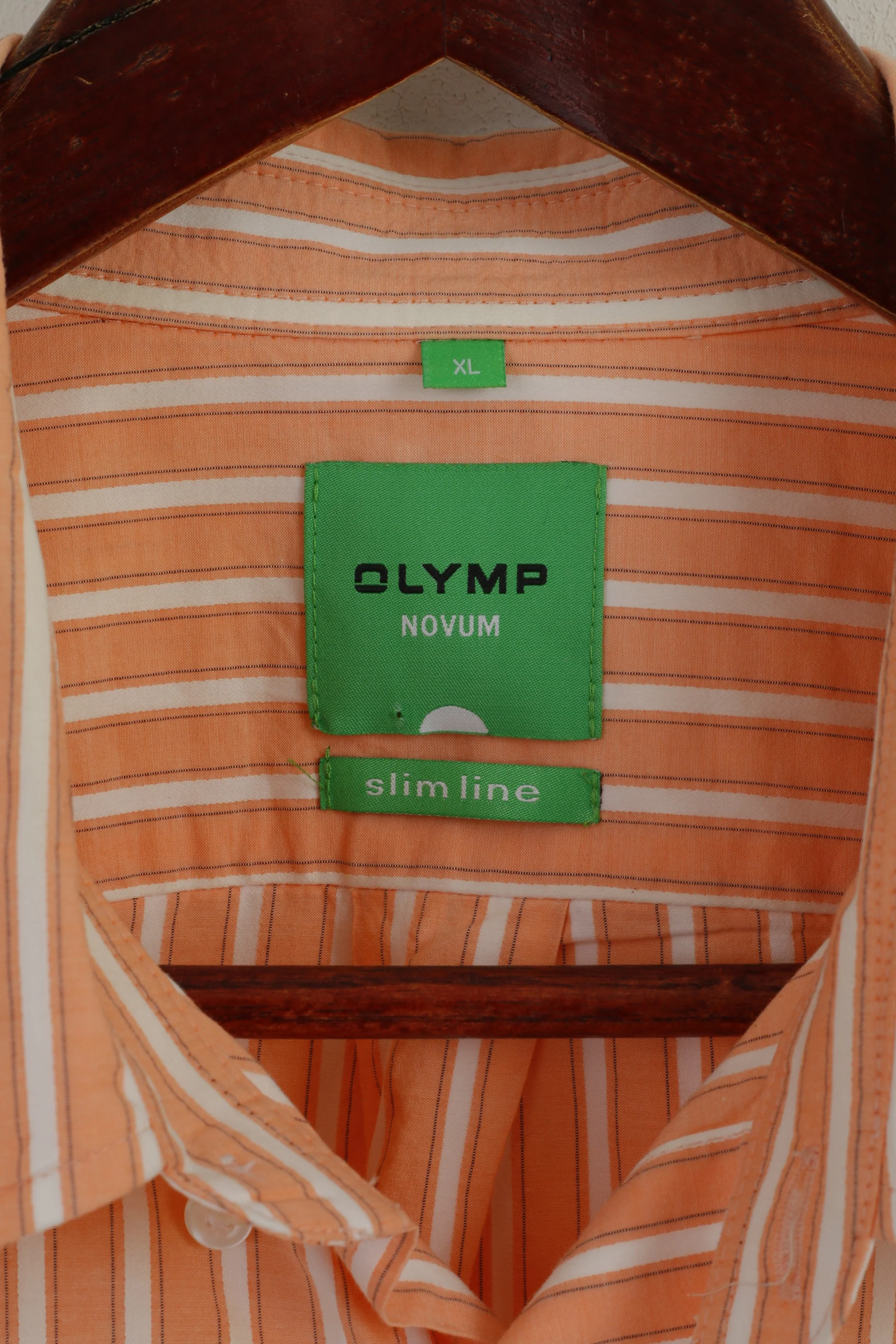 Olymp Novum Men XL Casual Shirt Orange Cotton Striped Slim Line Long Sleeve Top - Image 4
