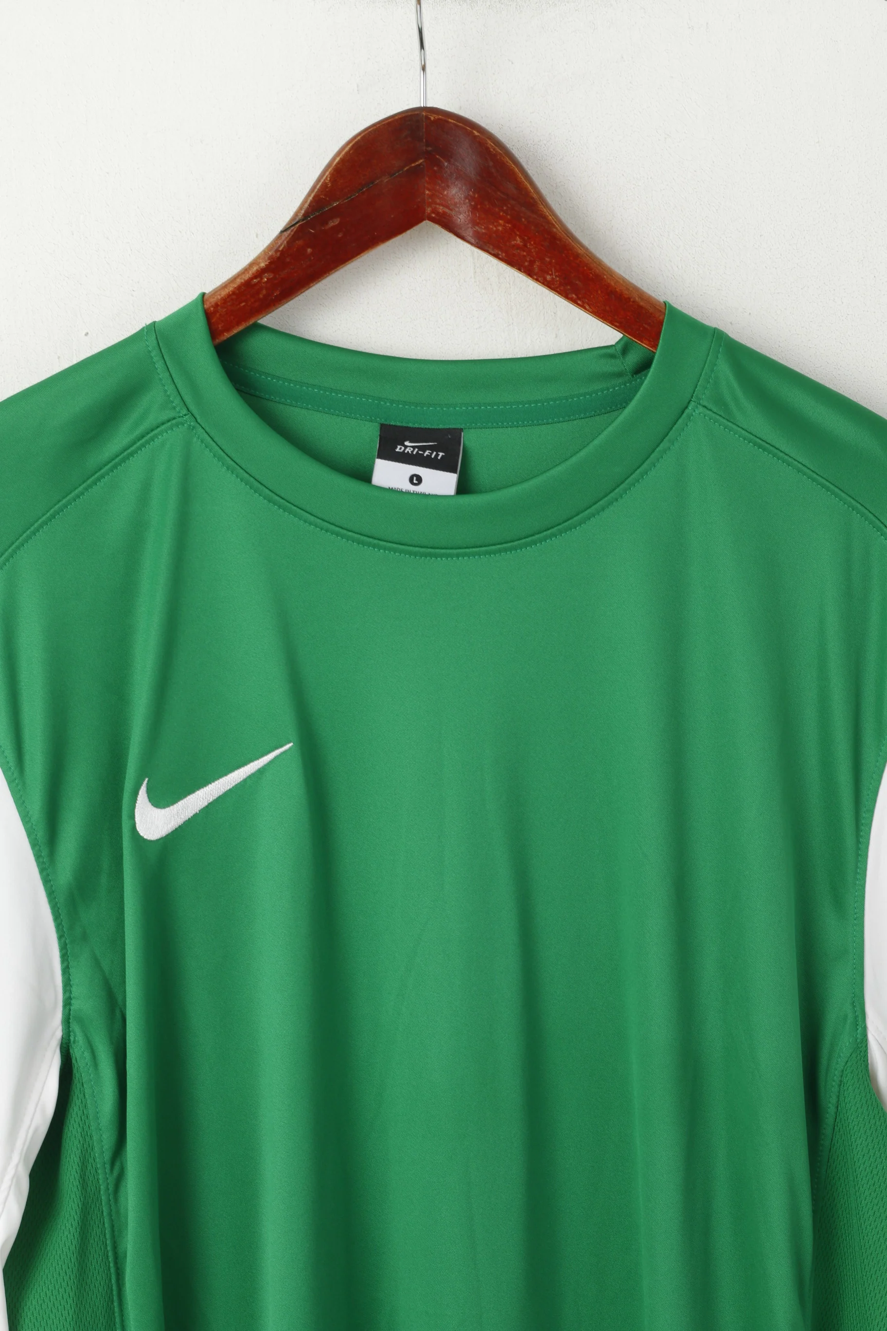 Nike Men L Long Sleeved Shirt Green Vintage Football Activewear Dri-Fit Athlets Top - Image 2