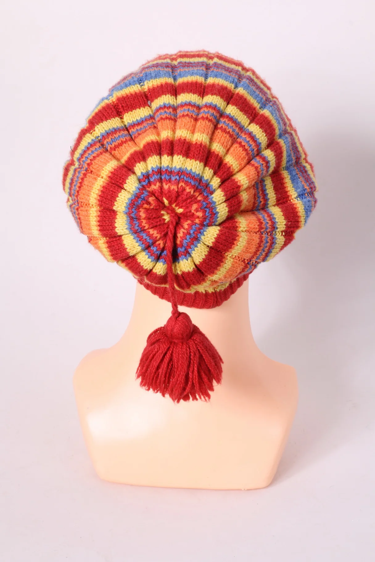 Lwikki Women's Hat One Size Red Merino Wool Blend Striped Knit Cap - Image 5